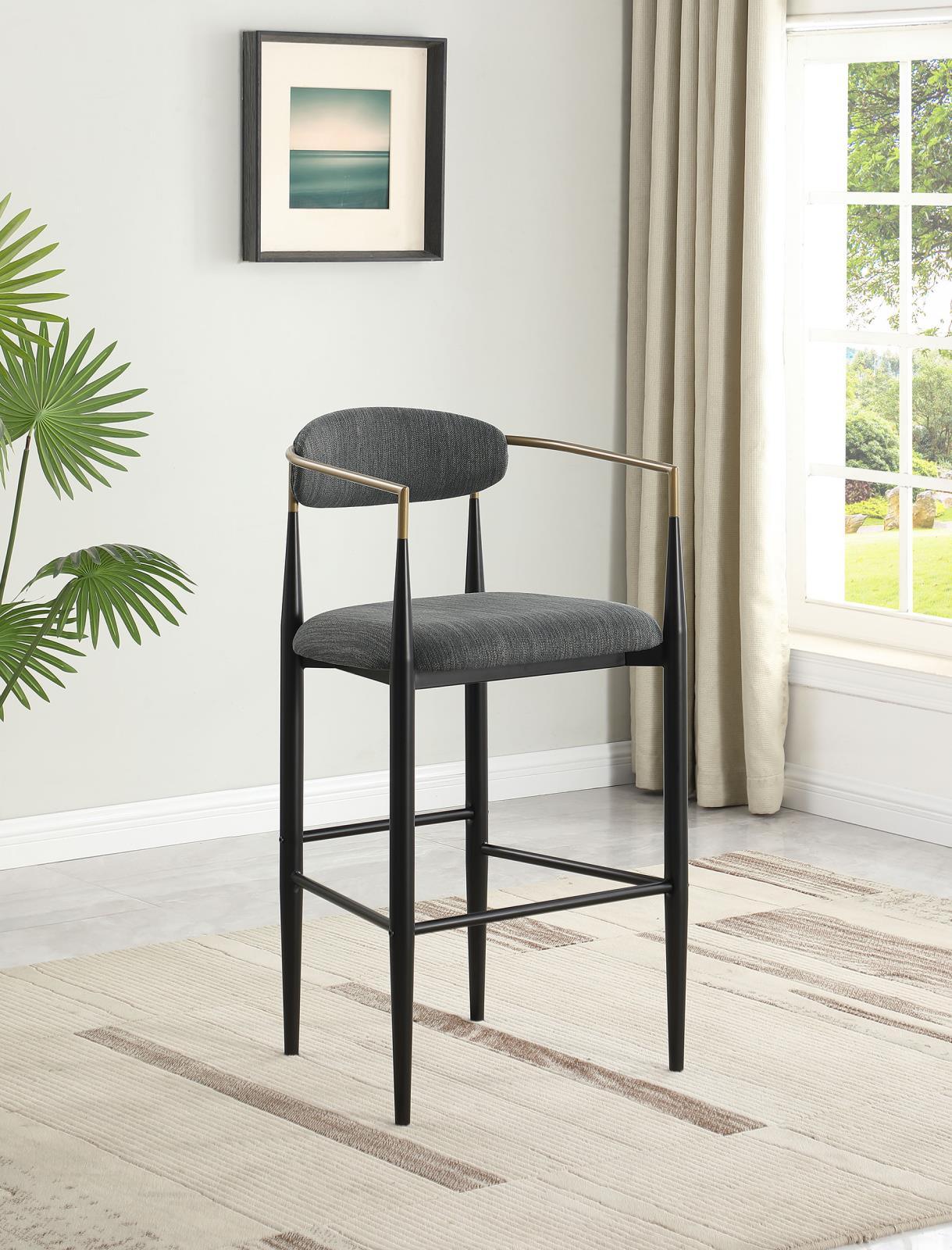 Tina Dark Gray Metal Pub Height Upholstered Bar Stool, Set of 2 - Image 2