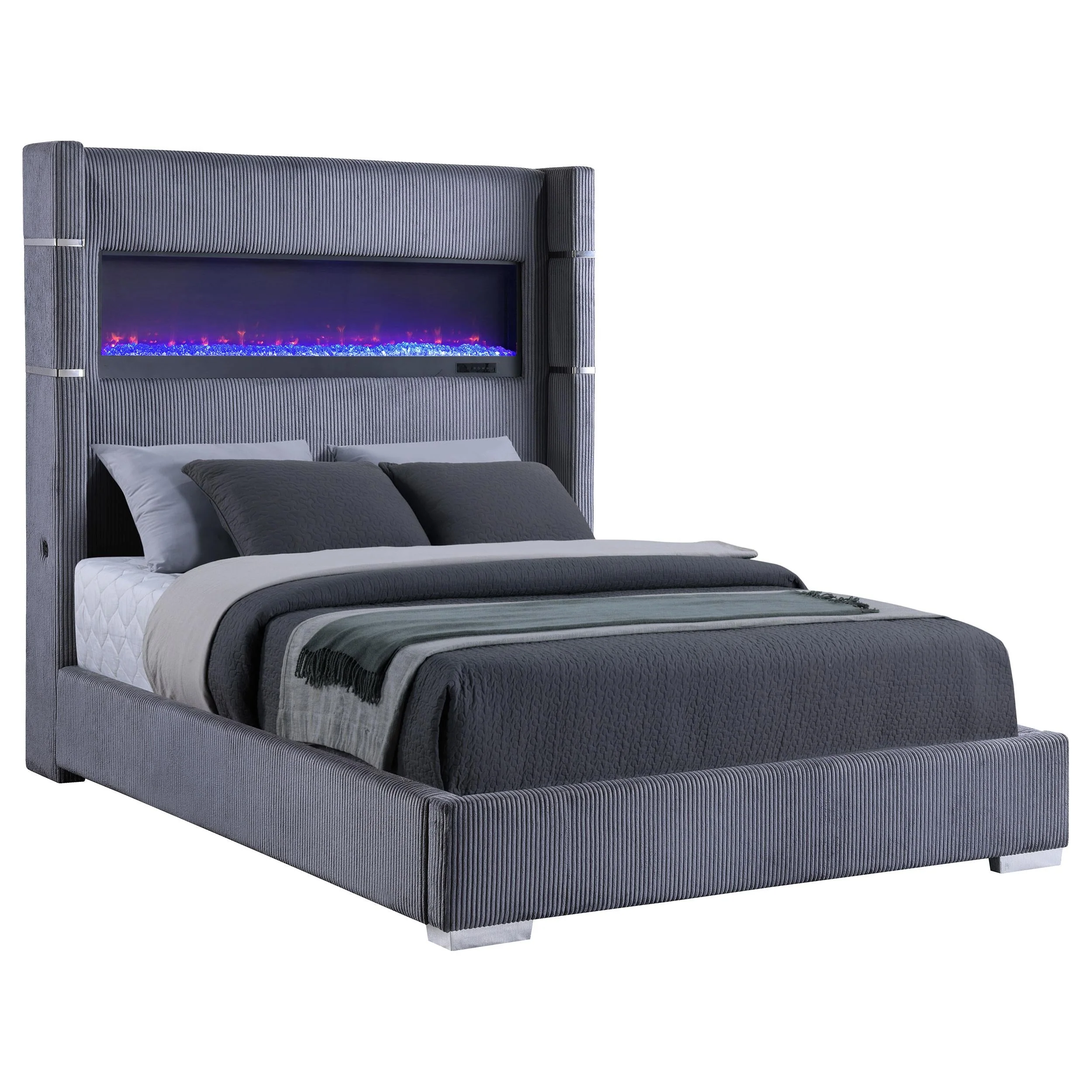 Tisdall Gray 67-inch Upholstered Queen Fireplace Bed - Image 2