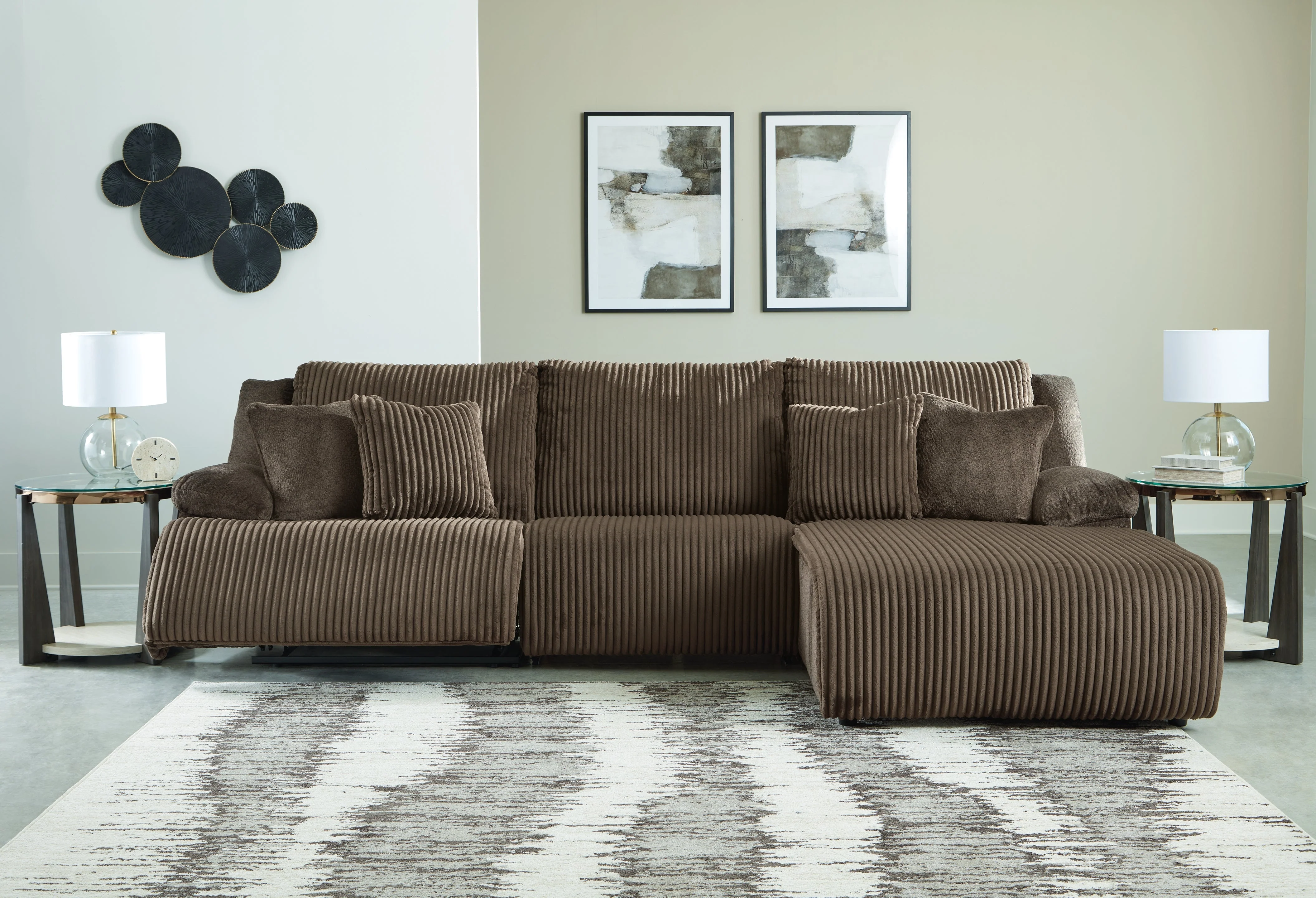 Top Tier Chocolate 3-Piece Reclining Sectional with RAF Chaise - Image 3