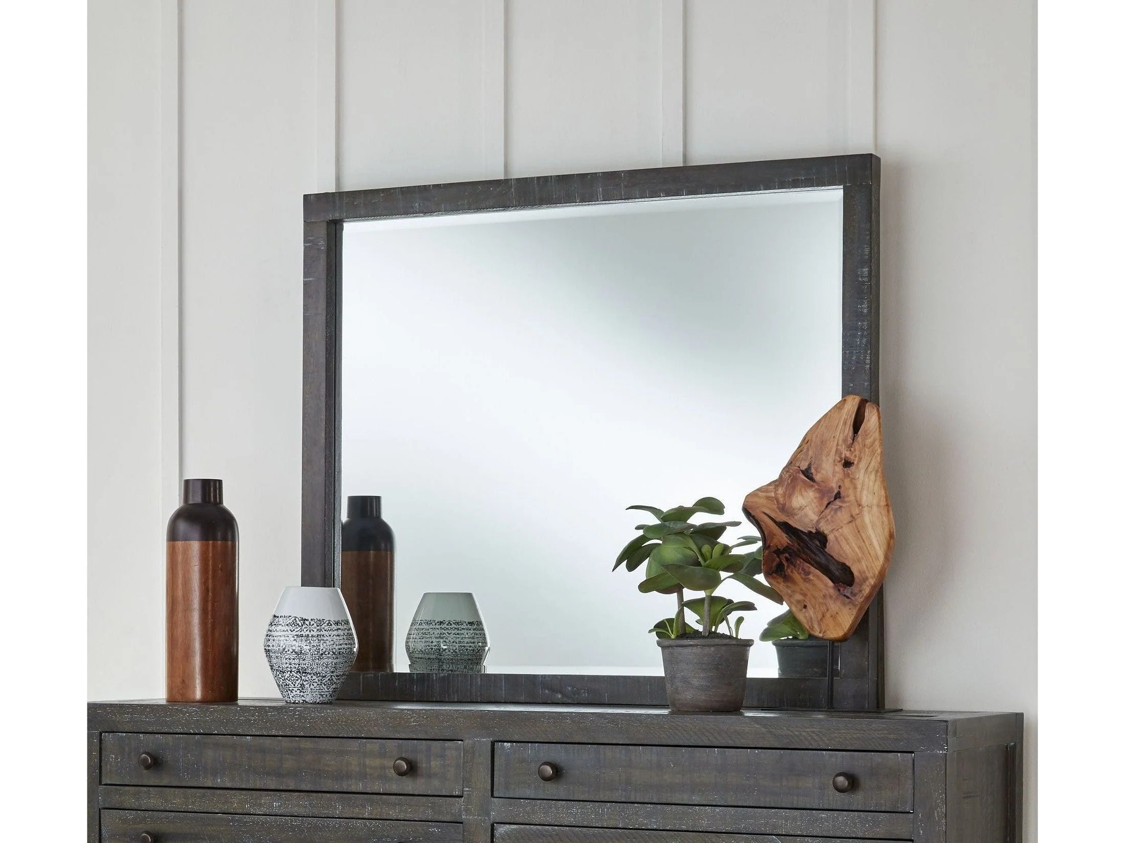 Townsend Solid Wood Beveled Glass Mirror in Gunmetal