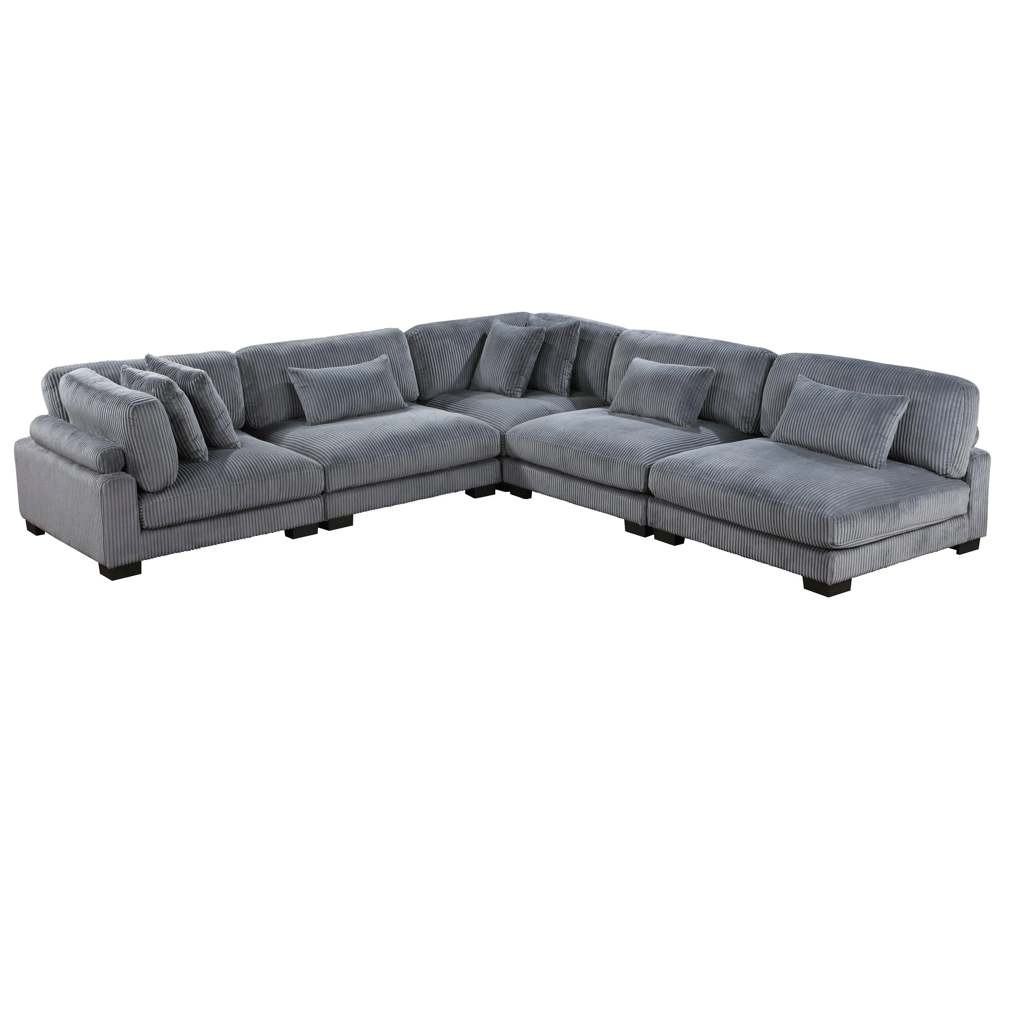 Traverse Gray Corduroy 5-Piece Modular Sectional - Image 2