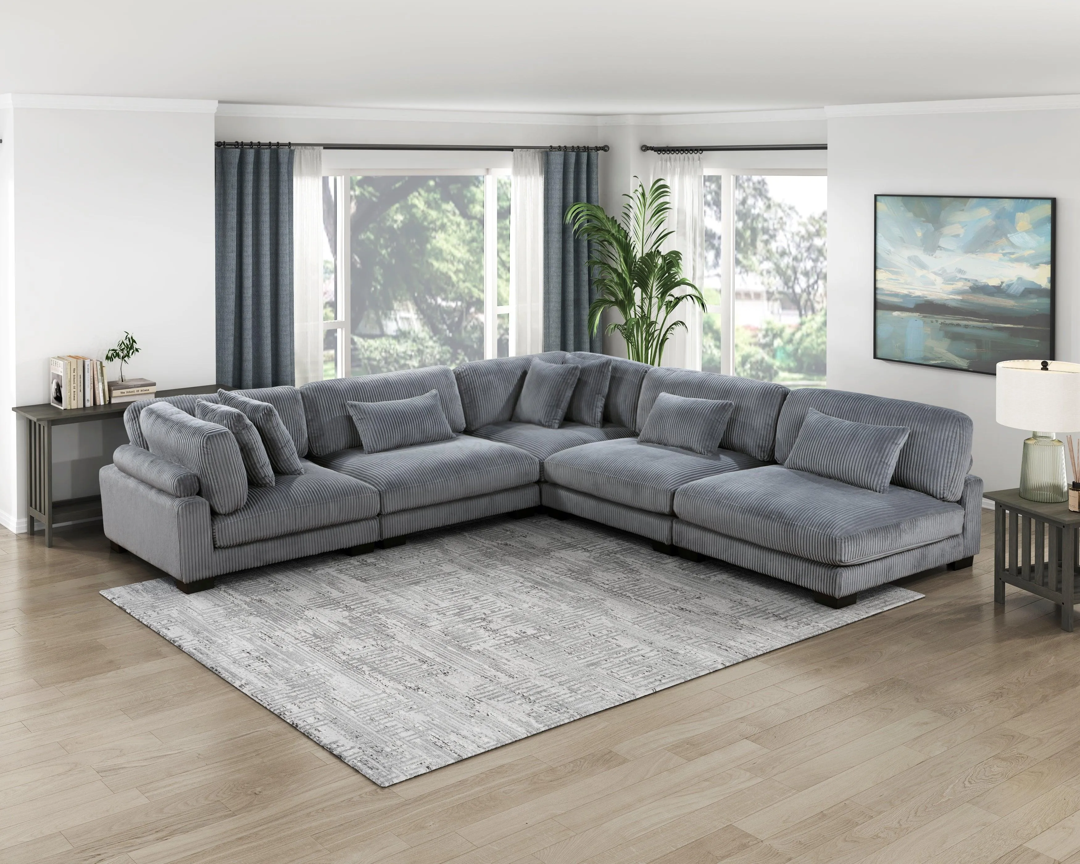 Traverse Gray Corduroy Armless Chair - Image 3
