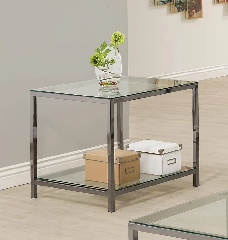 Trini Black Nickel End Table with Glass Shelf