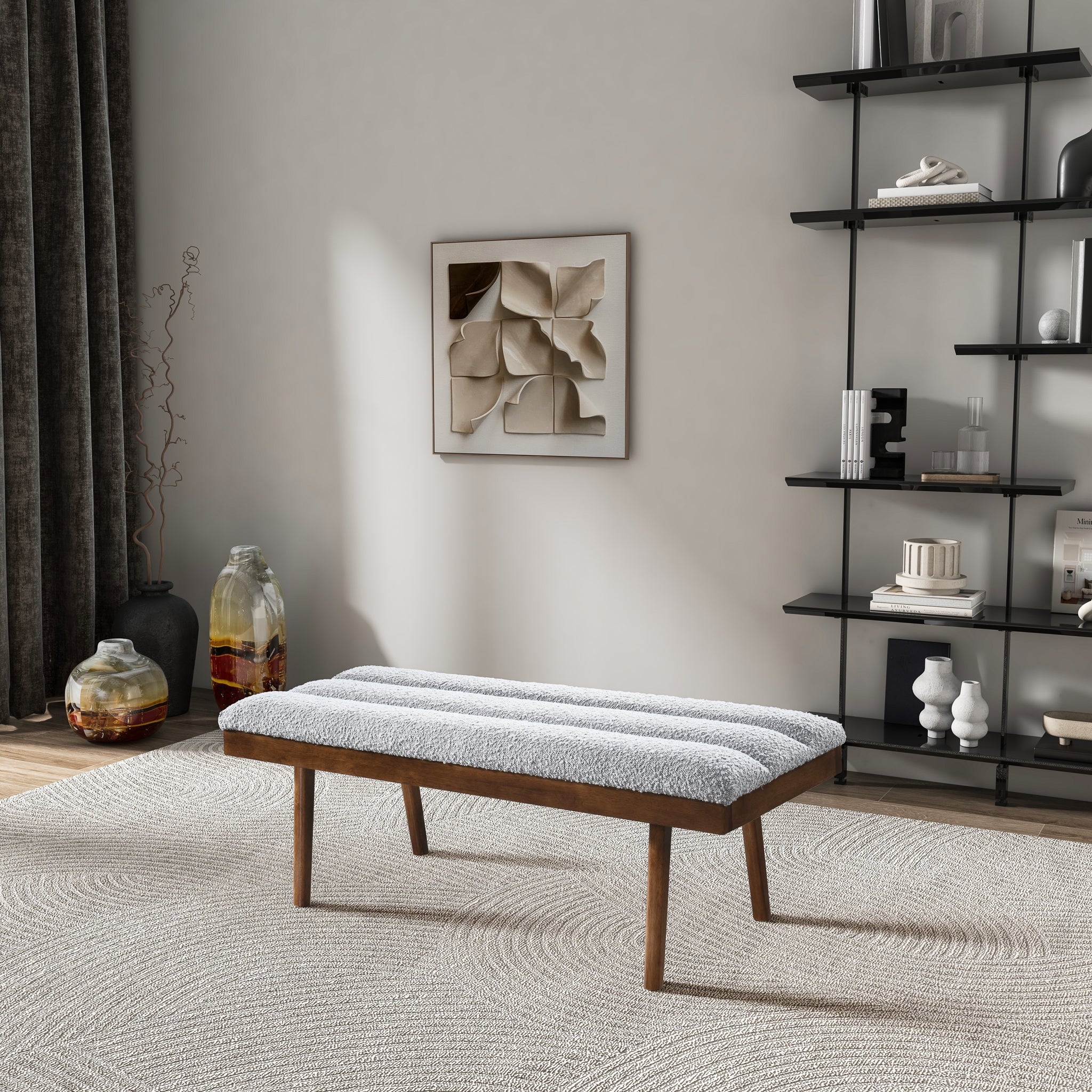 Troni Light Grey Boucle Bench - Image 4