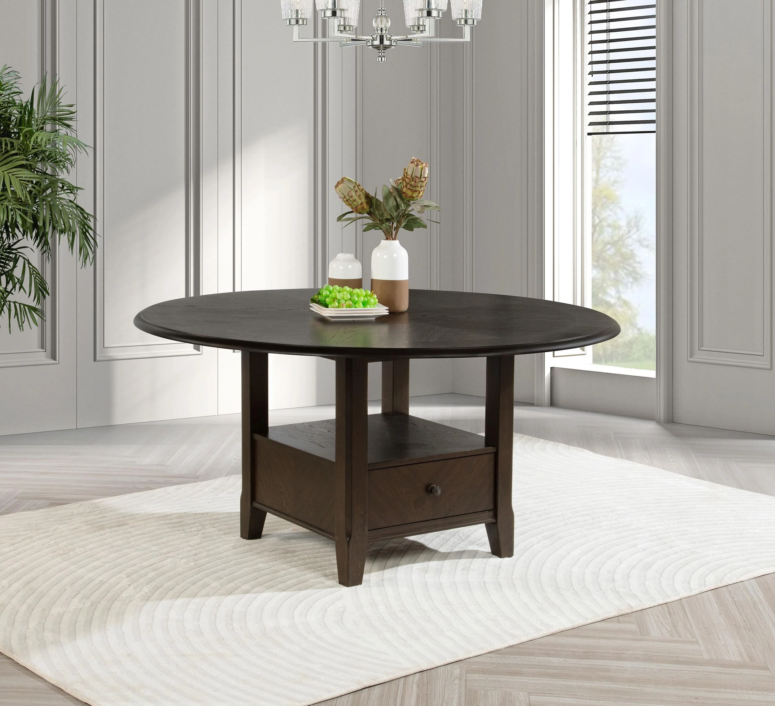 Twyla Dark Cocoa Round Dining Table with Drawer