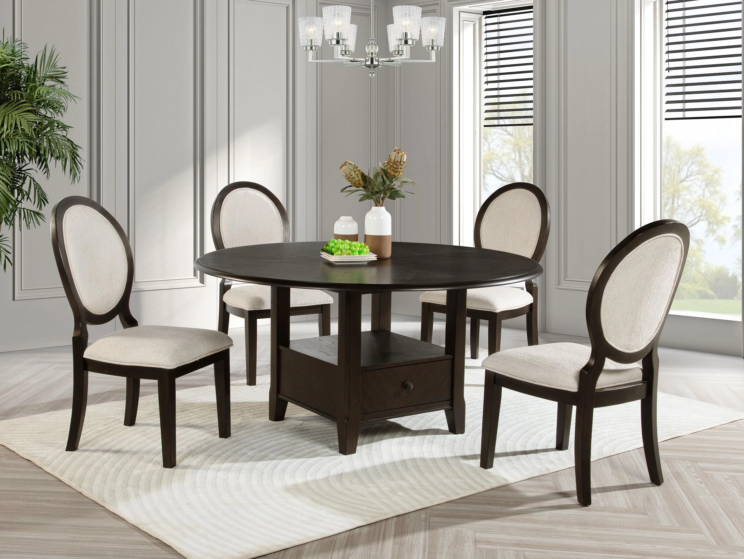 Twyla Dark Cocoa Round Dining Table with Drawer - Image 8