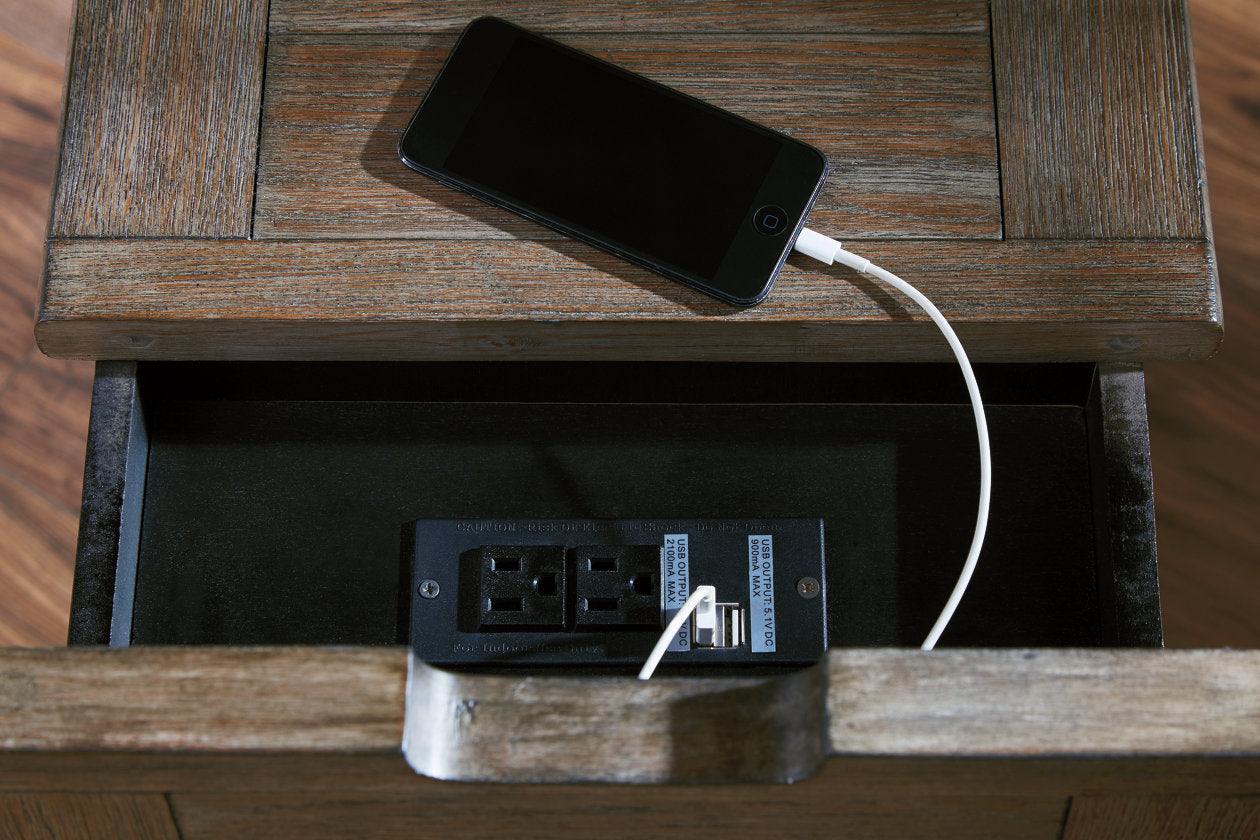 Tyler Creek Grayish Brown/Black Chairside End Table with USB Ports & Outlets - Image 11