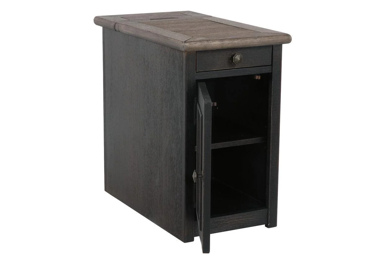 Tyler Creek Grayish Brown/Black Chairside End Table with USB Ports & Outlets - Image 2