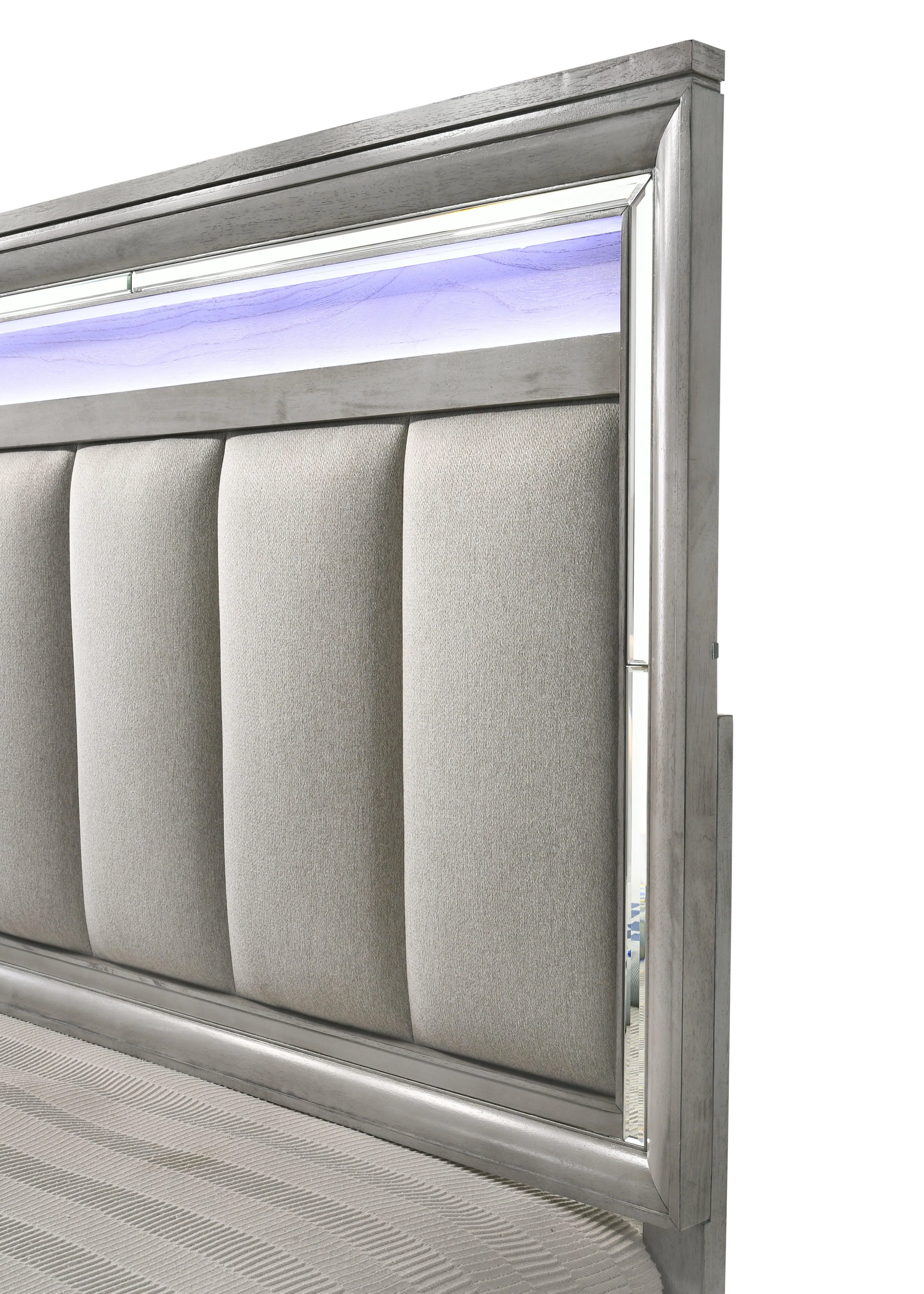 Vail Gray Queen LED Upholstered Panel Bed - Image 3