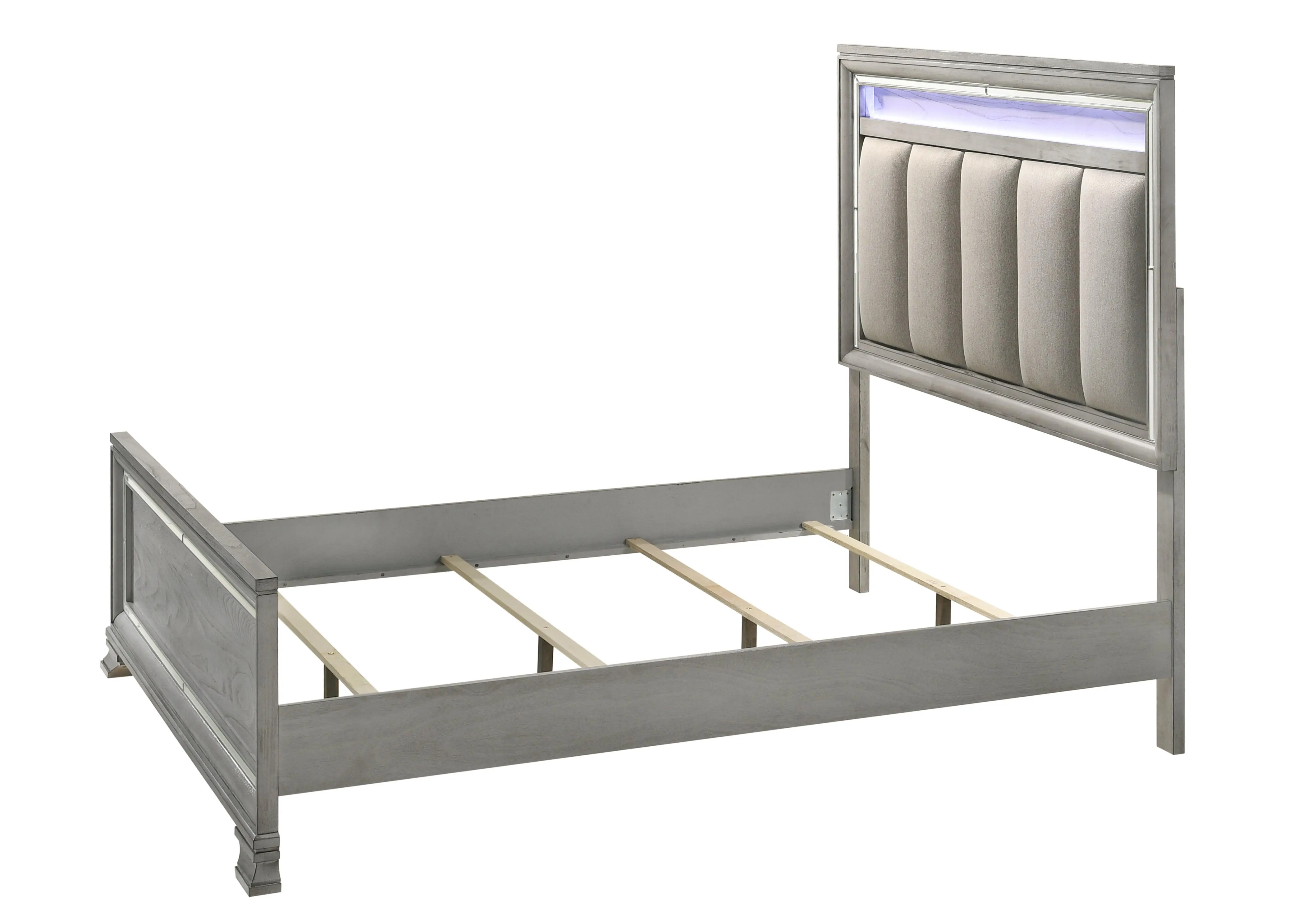 Vail Gray Queen LED Upholstered Panel Bed - Image 4