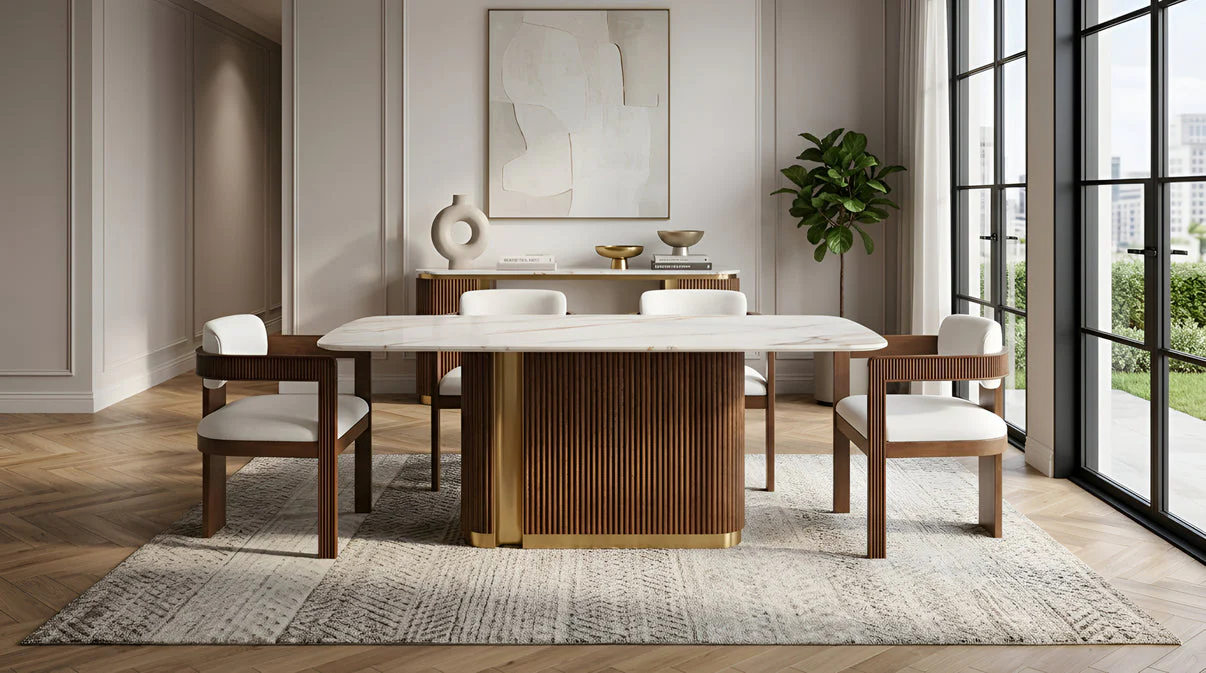 Valente (White/Walnut) Dining Room Set
