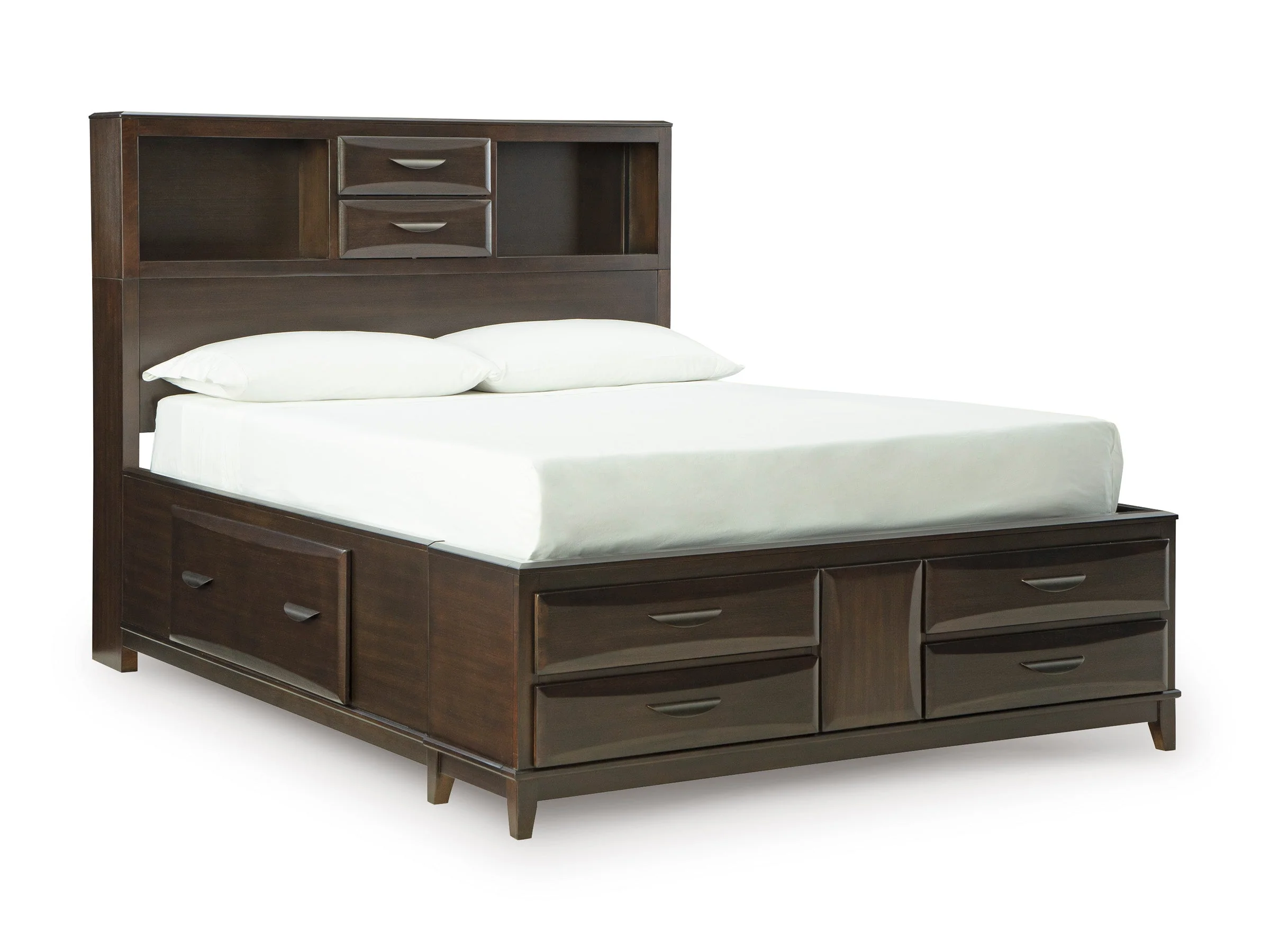 Vanmore Dark Brown Queen Bookcase Storage Platform Bed - Image 12
