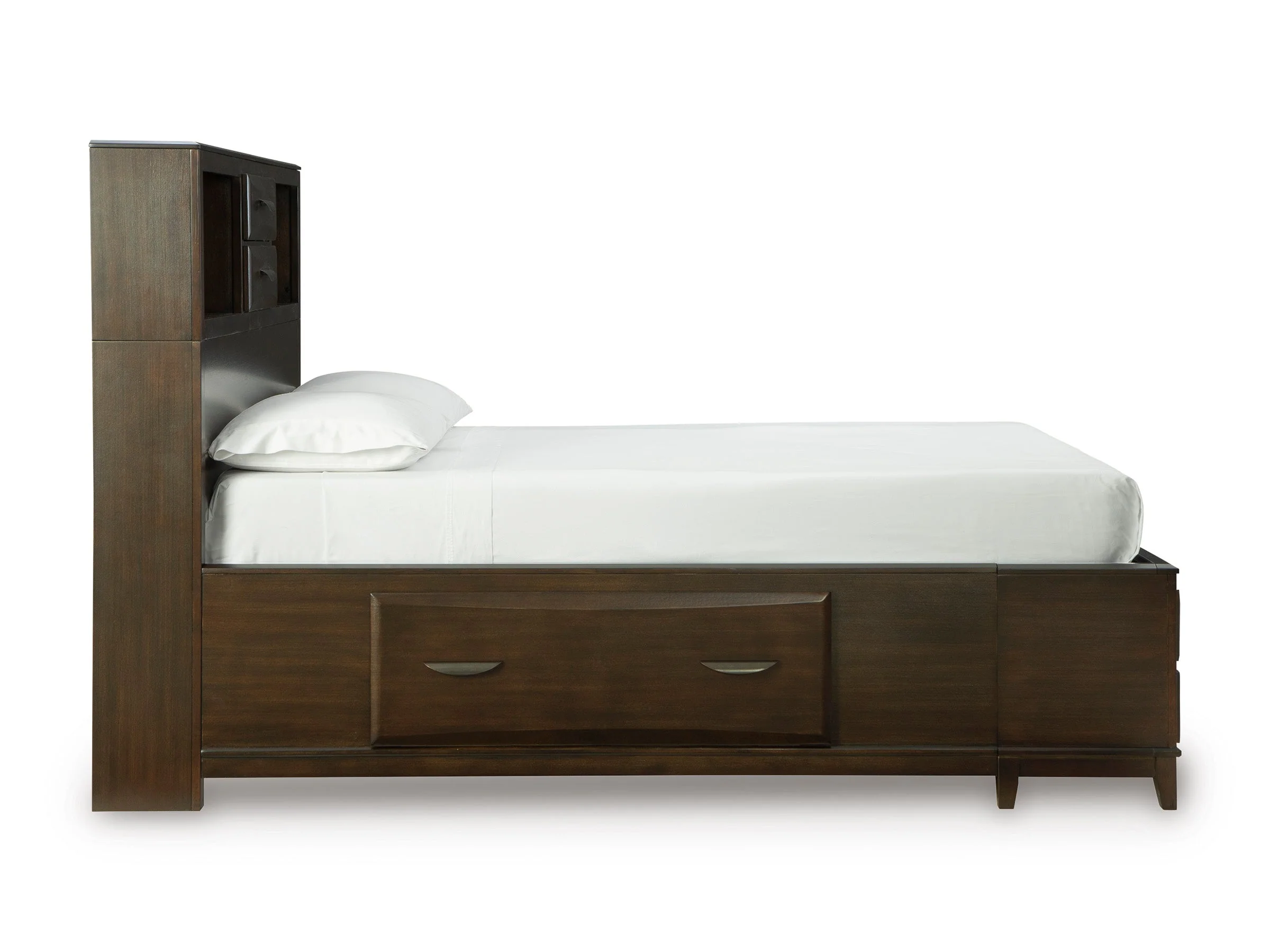 Vanmore Dark Brown Queen Bookcase Storage Platform Bed - Image 6