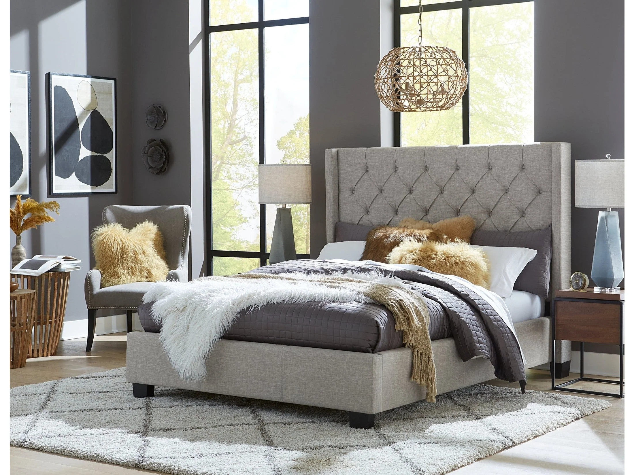 Verona Upholstered Footboard Full Storage Bed in Speckled Grey