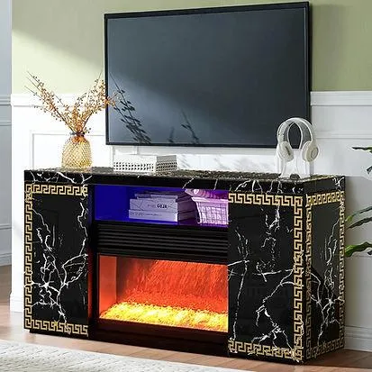 Versa Black TV Stand with Fireplace - Image 3