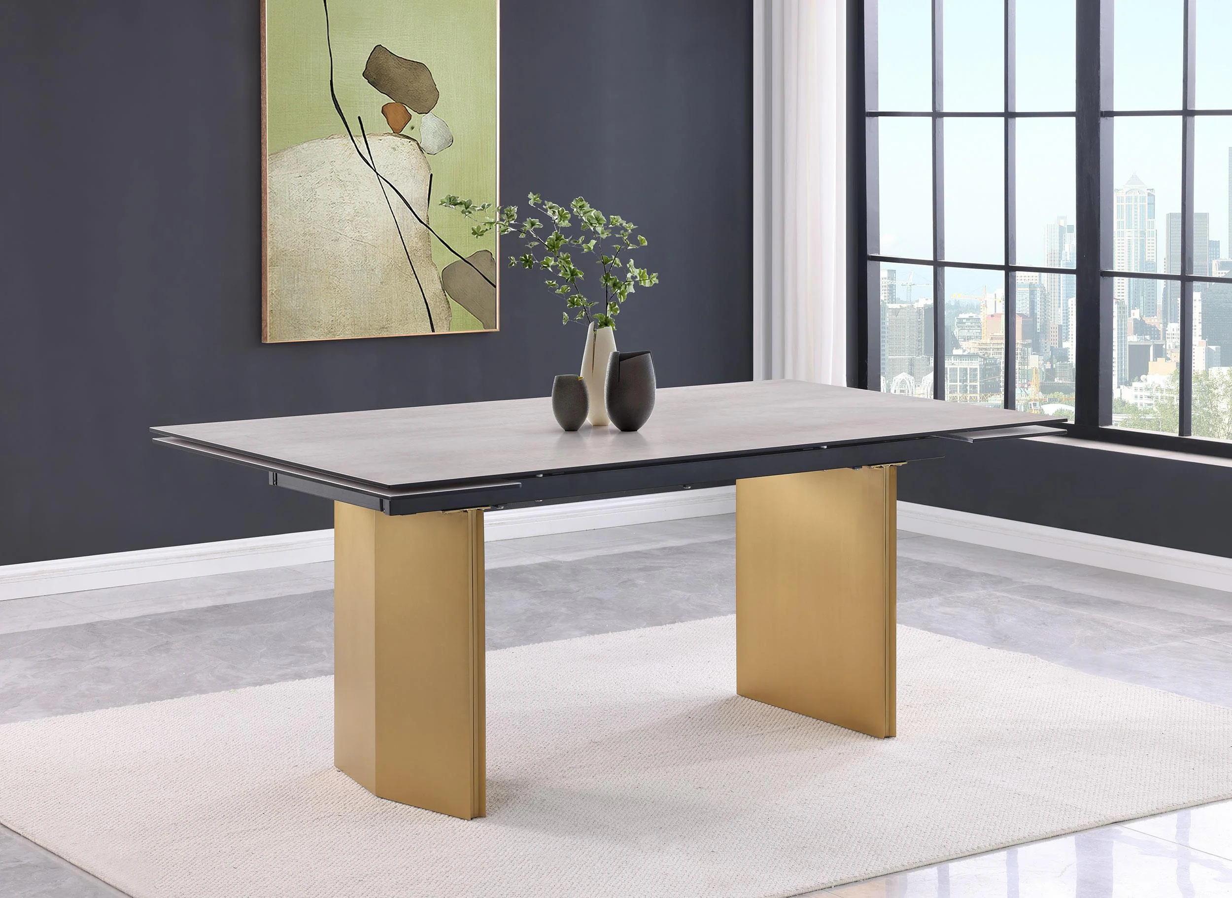 Vesa Beige Glass Top Extendable Dining Table