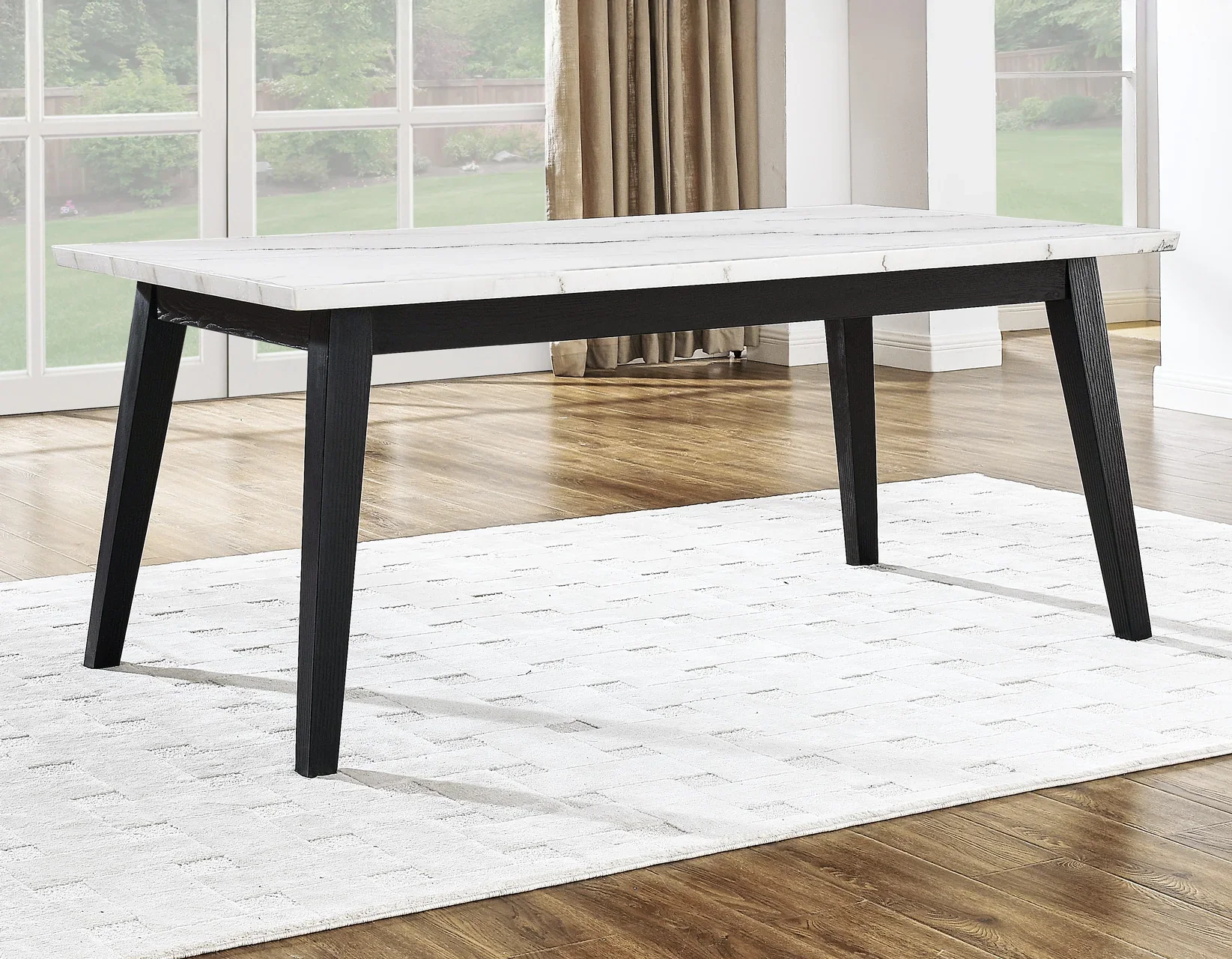 Vida 72″ White Marble Top Dining Table, Black Finish - Image 2