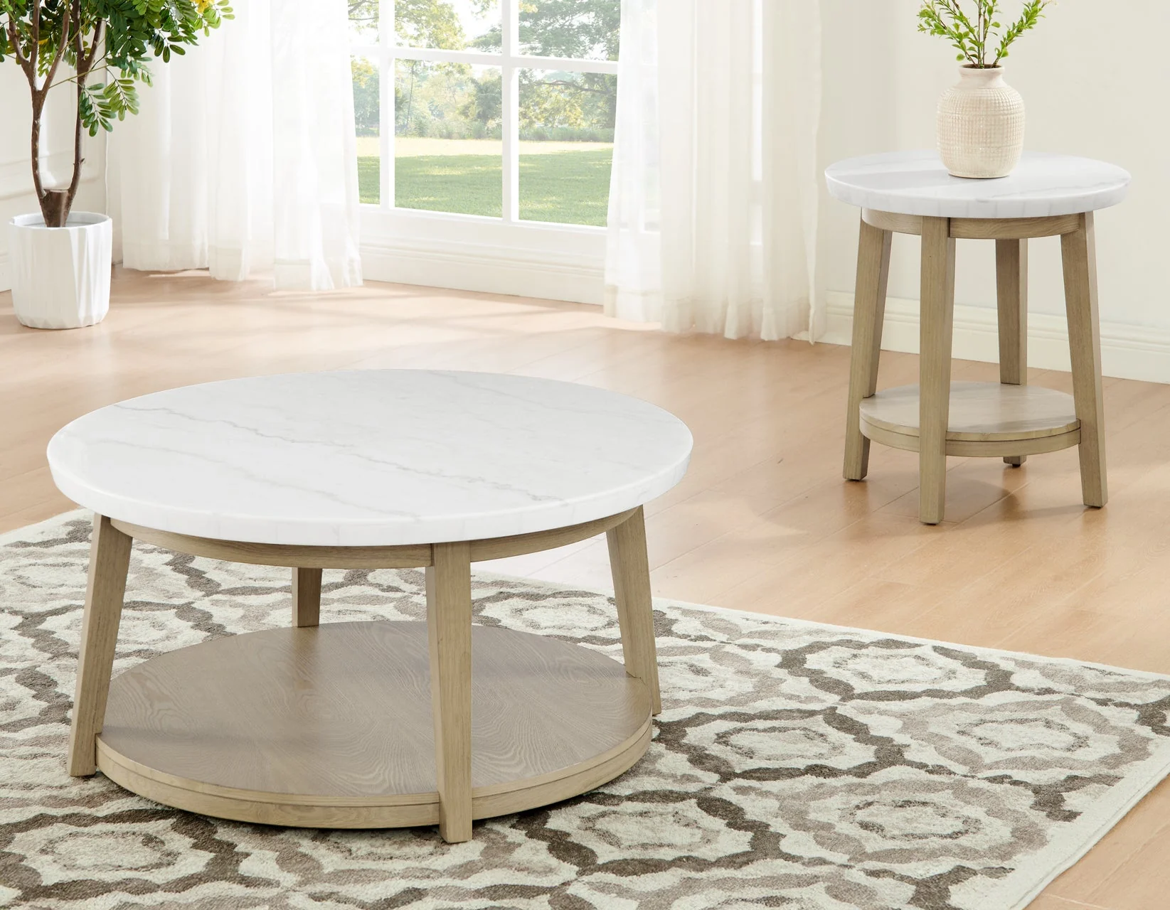Vida Round 36″ White Marble Top Cocktail Table with Casters - Image 7