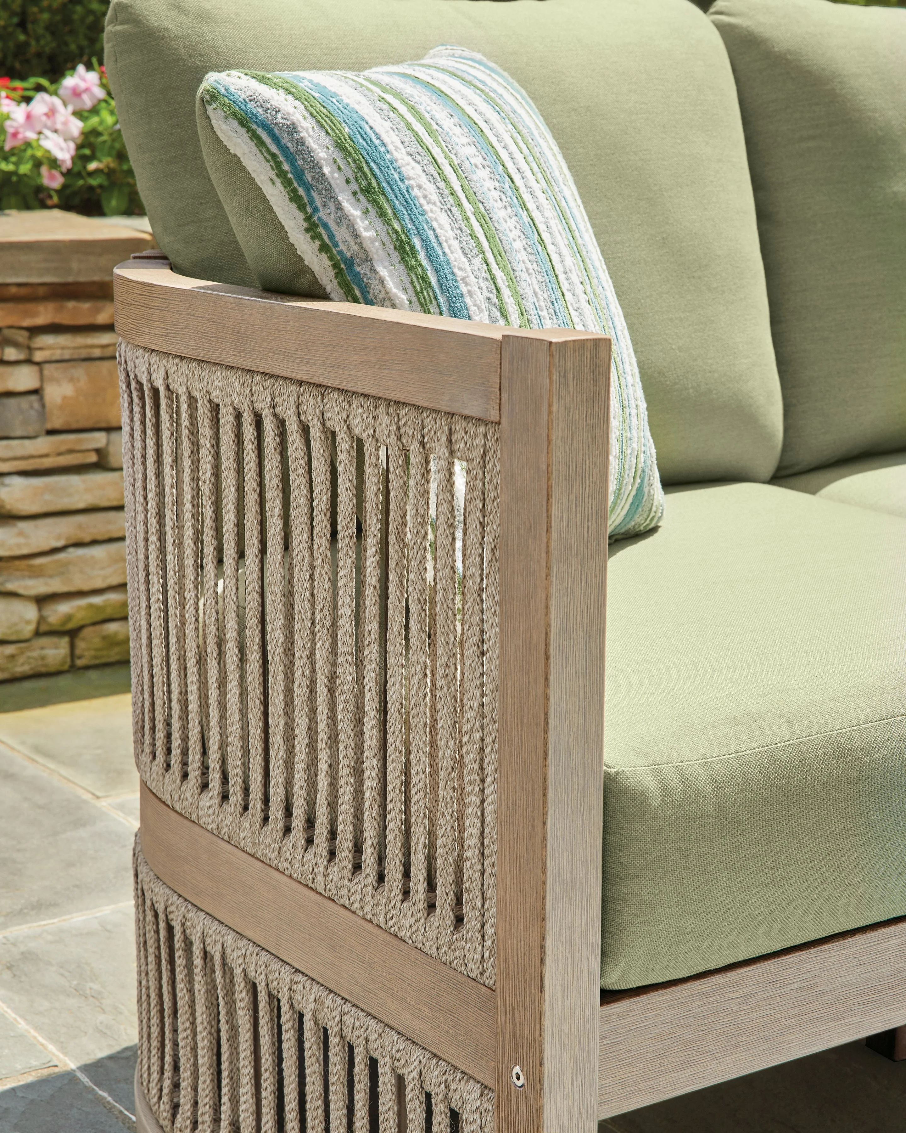 Vision Lane Beige/Green Outdoor Sofa with Cushion - Image 6