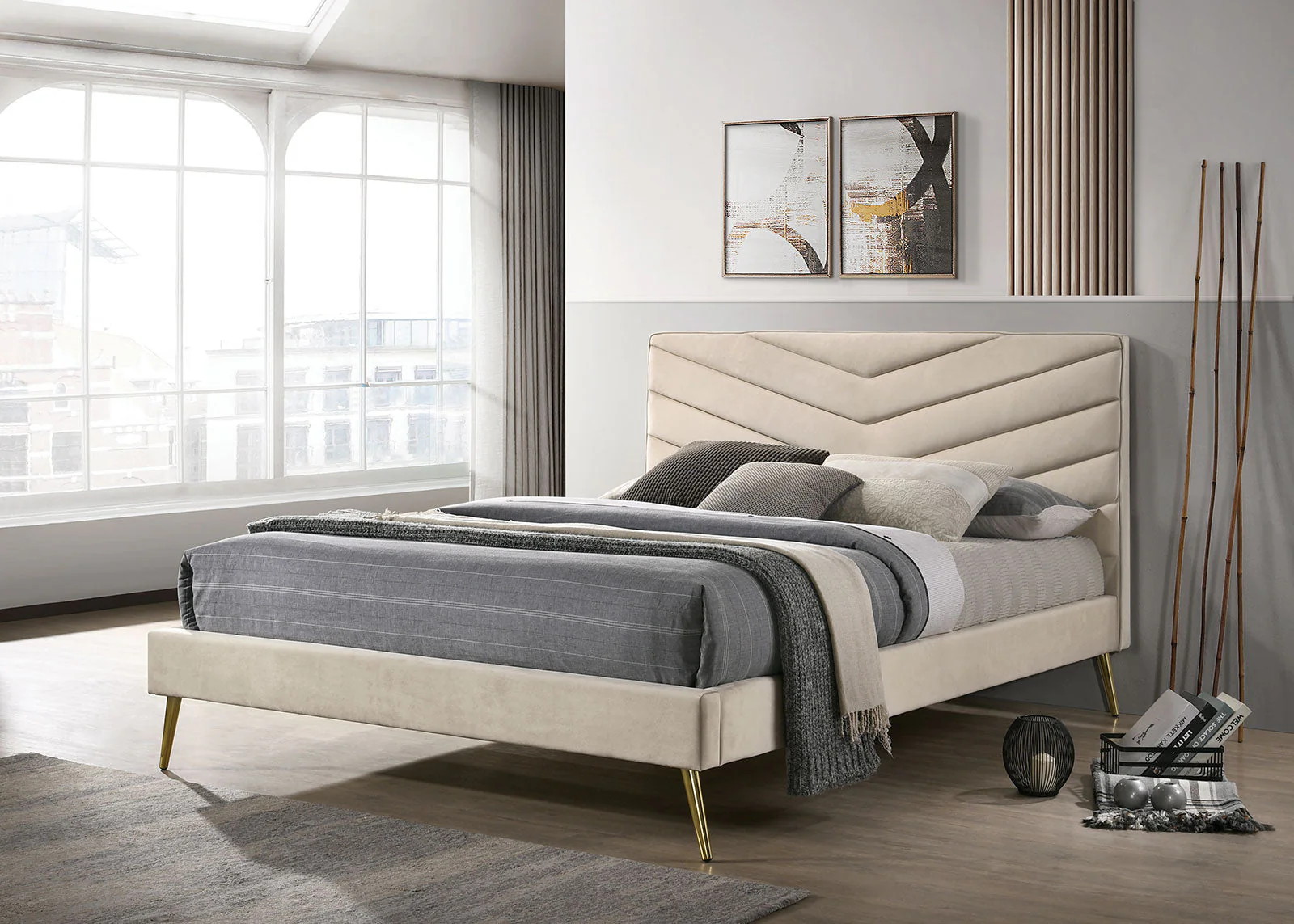 Vivar Beige Twin Upholstered Bed