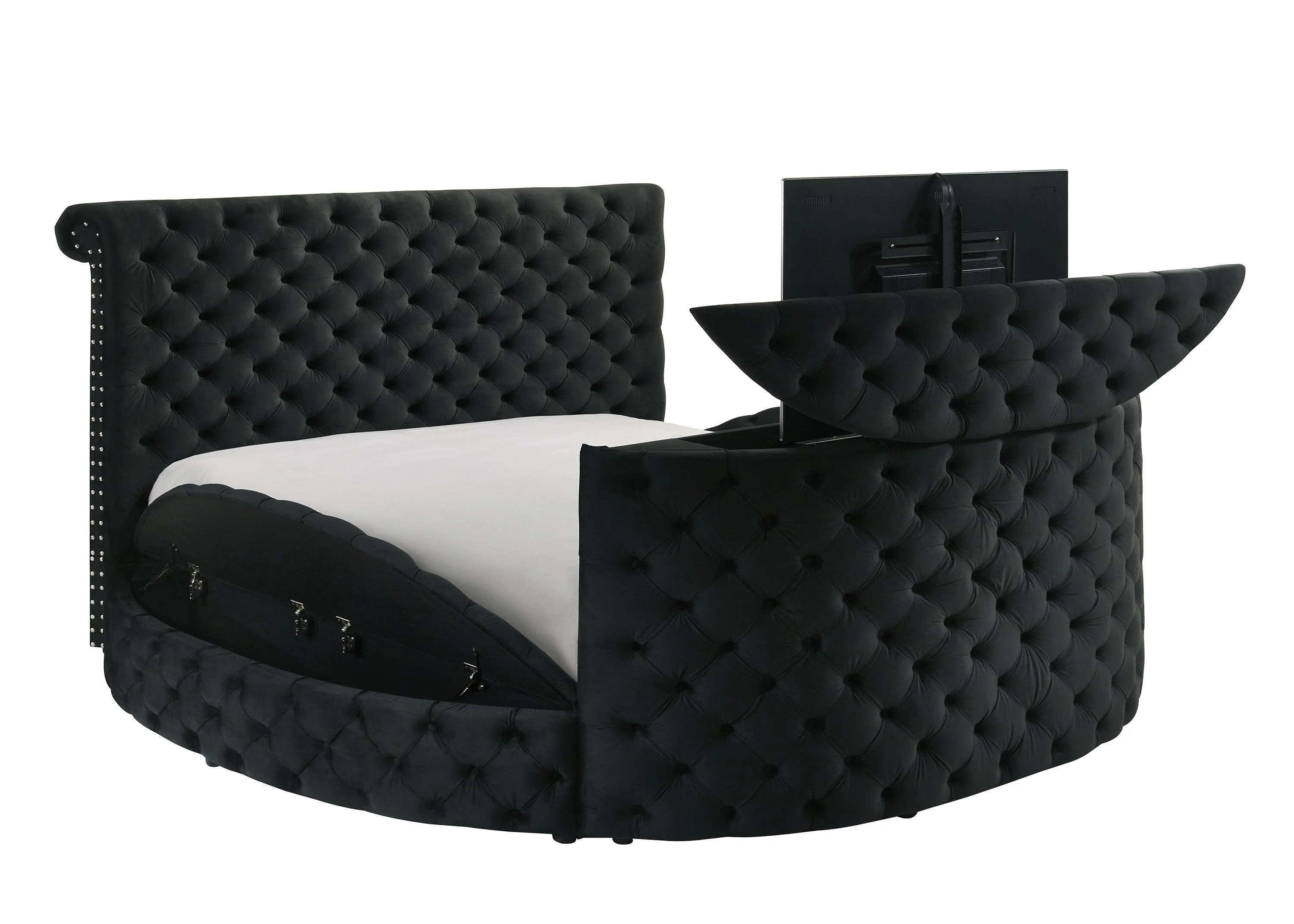 Voltare Black King Upholstered Fireplace Bed with TV Lift - Image 7