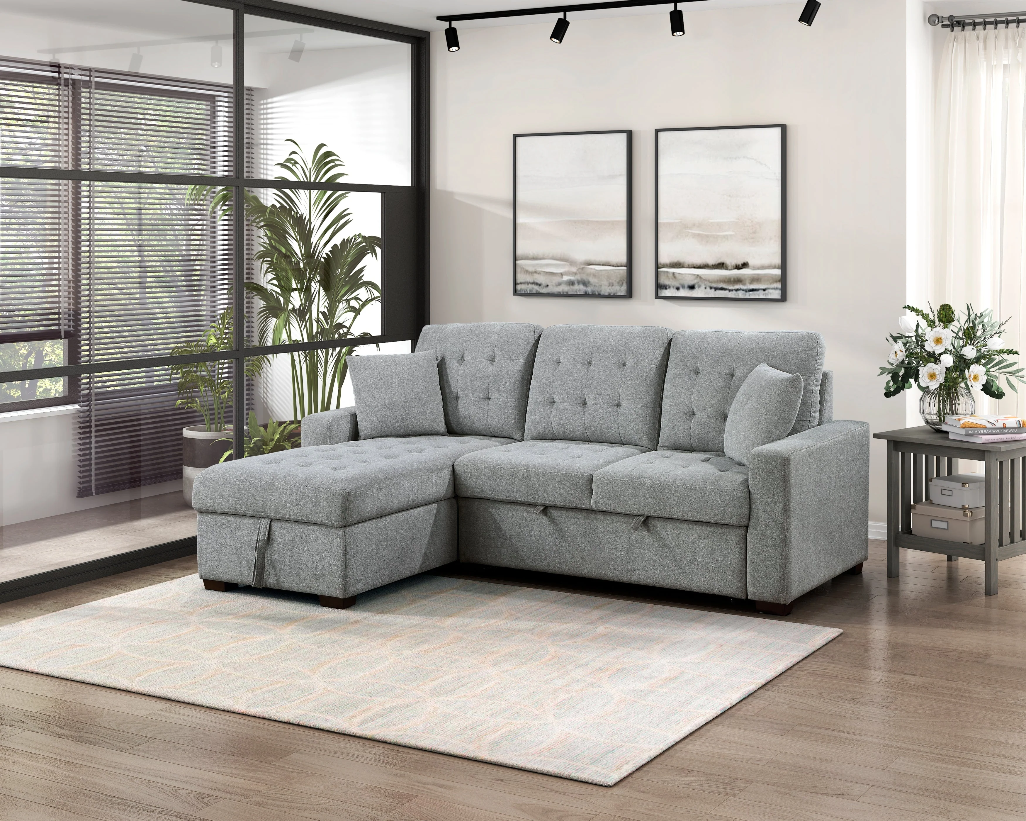 Waitsfield Gray 2-Piece Sectional with Left Chaise, Pull-out Bed and Hidden Storage