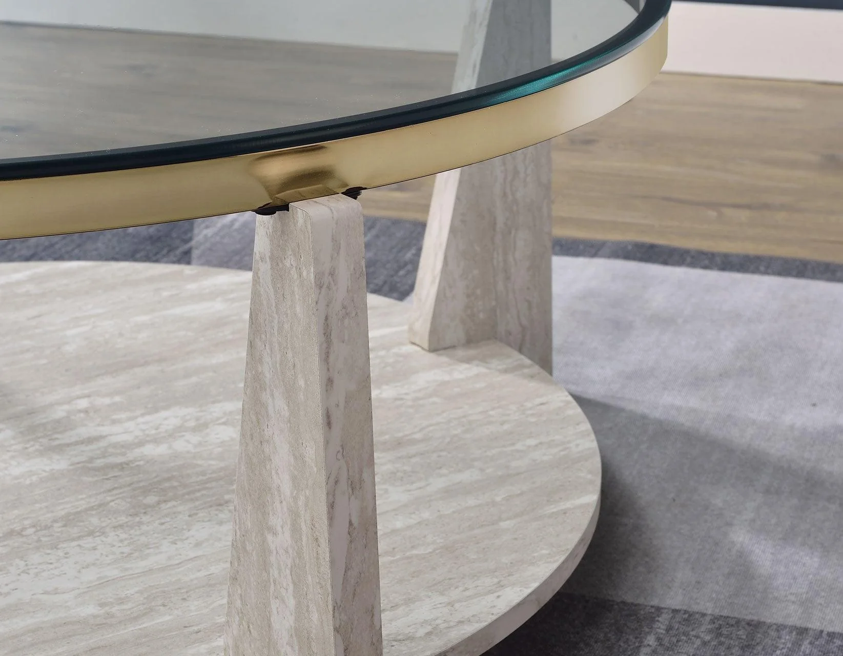 Wanda 42″ Round Glass Top Coffee Table with Casters - Image 3