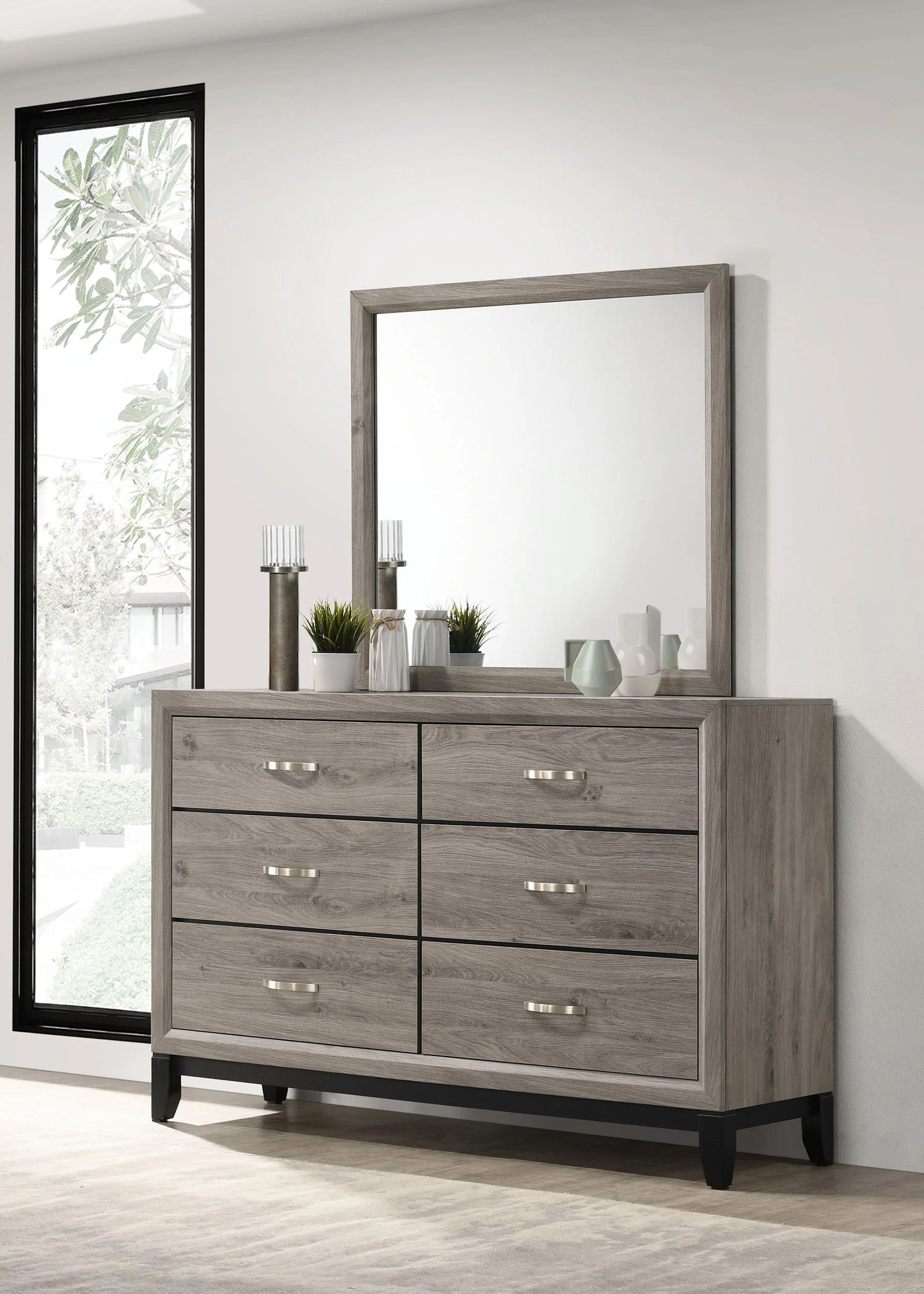 Watson Light Taupe 6-drawer Bedroom Dresser and Mirror