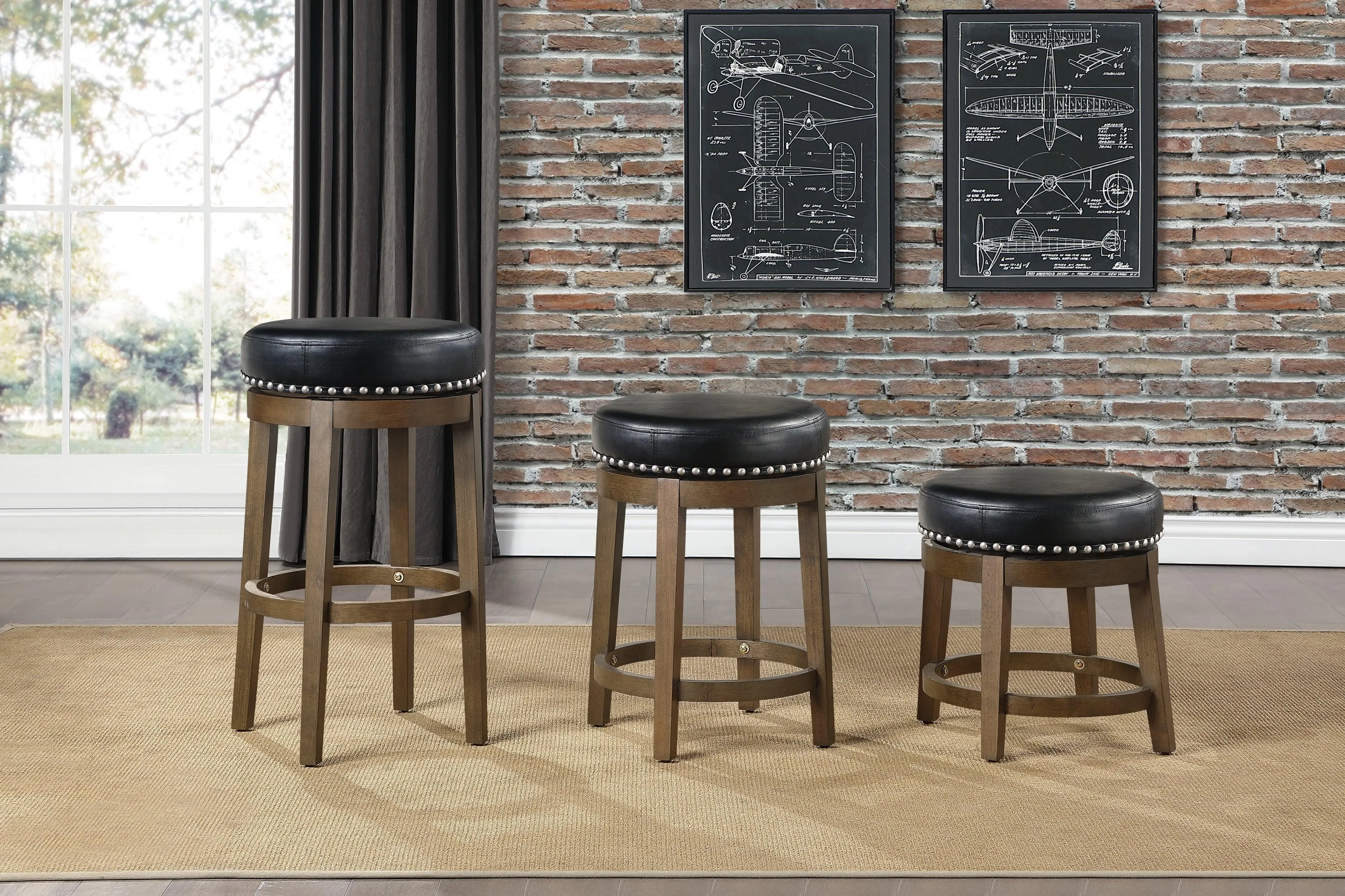 Westby Black/Brown Round Swivel Pub Height Stool, Set of 2 - Image 2