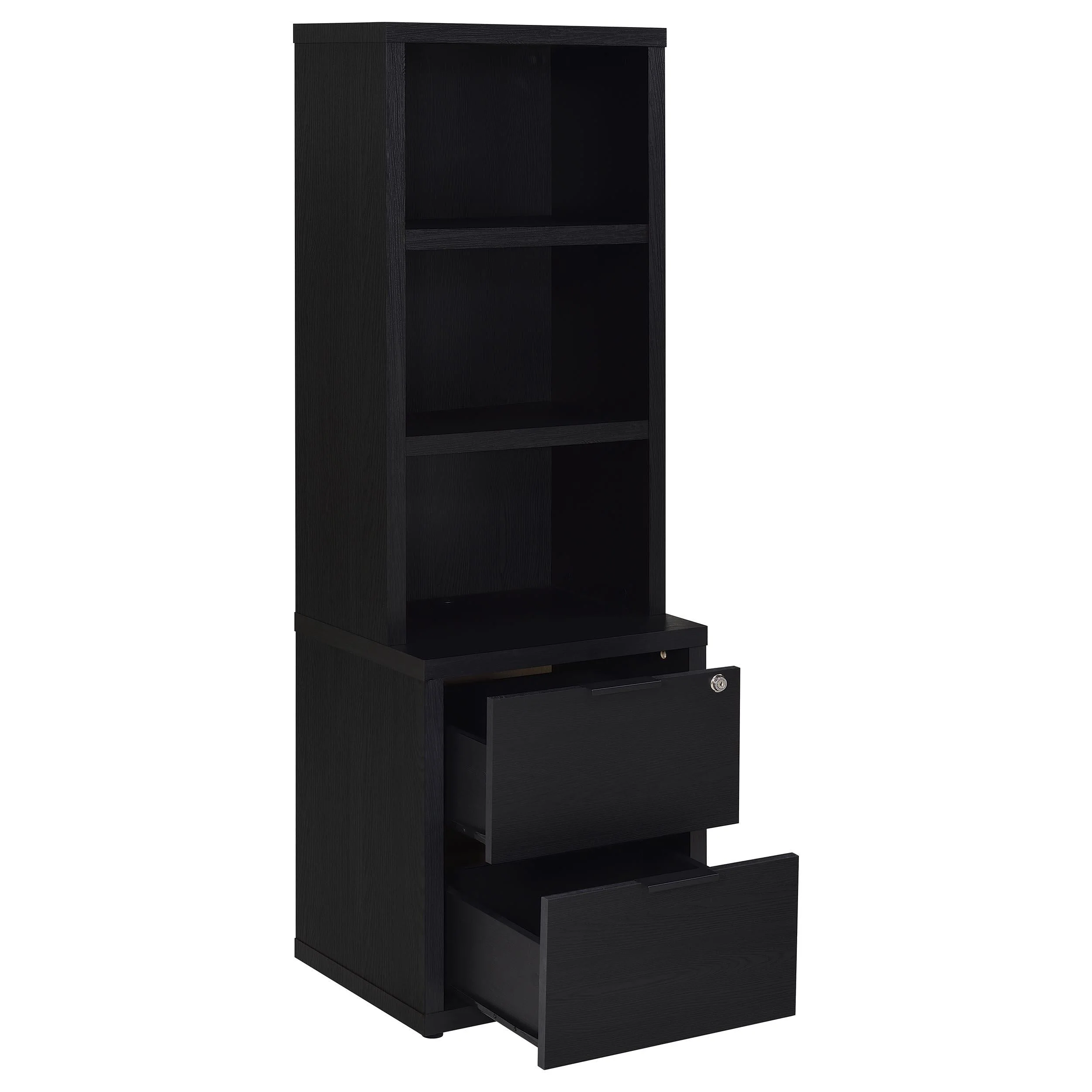 Westpark Black 3-Shelf Bookcase with Lockable Drawer and USB Ports - Image 3