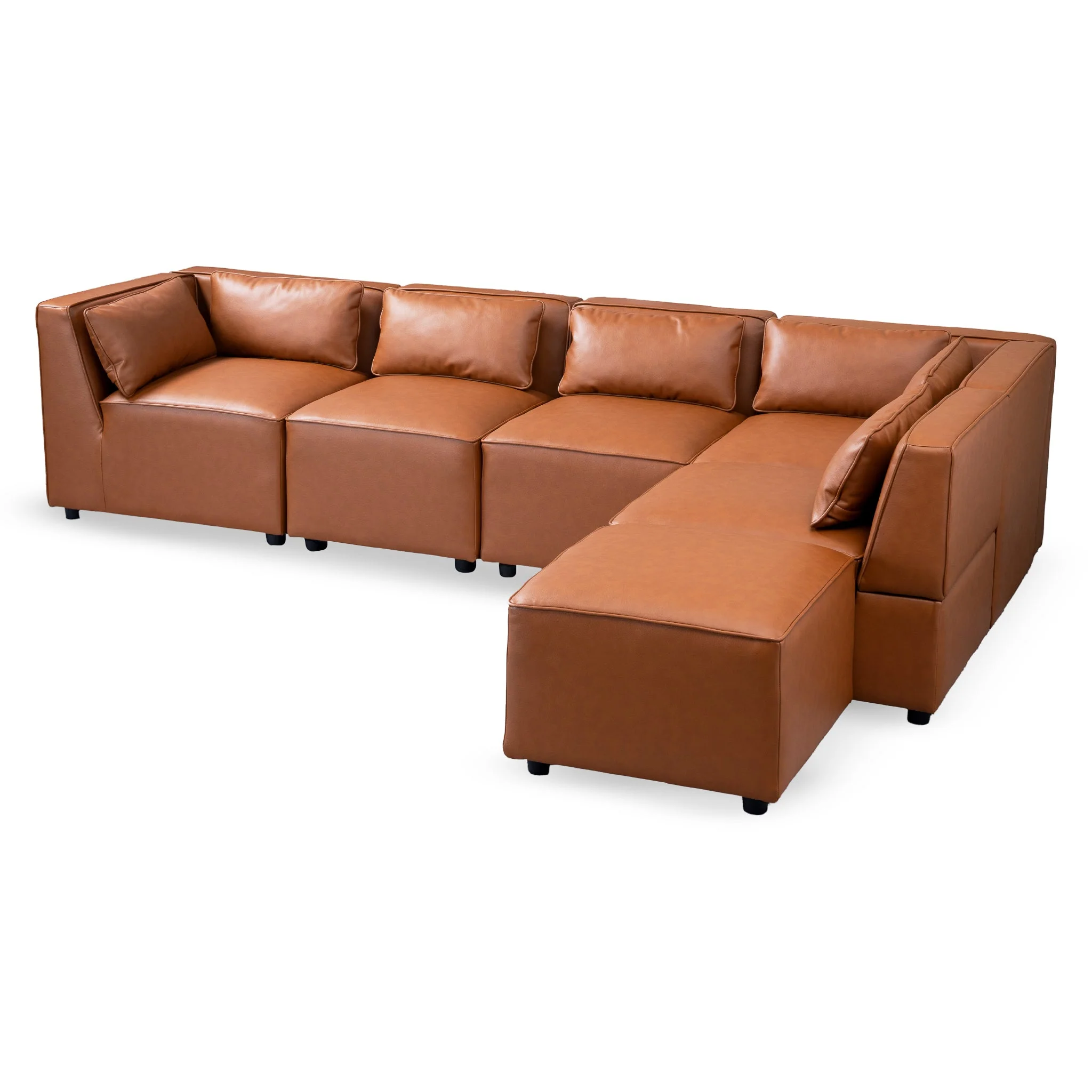 Wexford Cognac Vegan Leather Modular Sofa - Image 3