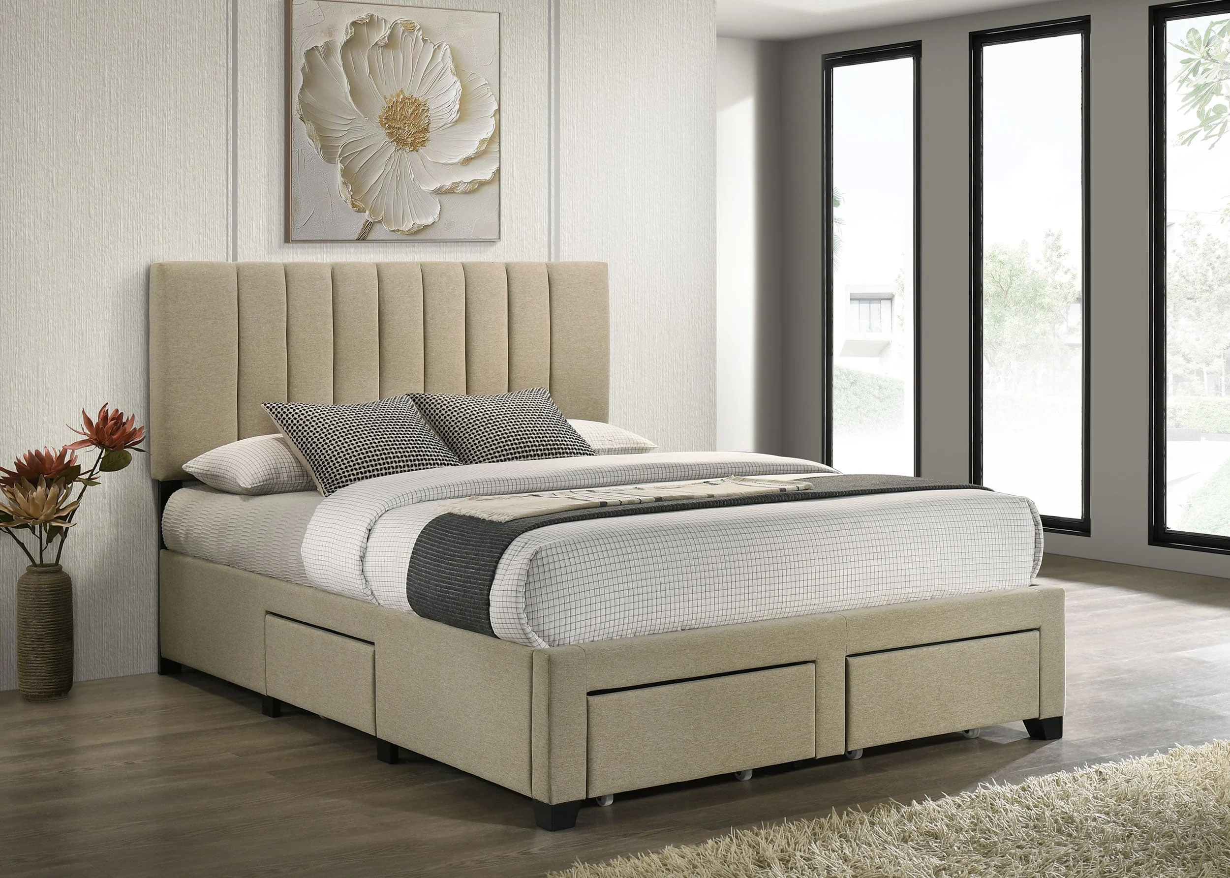 Wheatland Light Brown 4-drawer Upholstered Queen Storage Bed