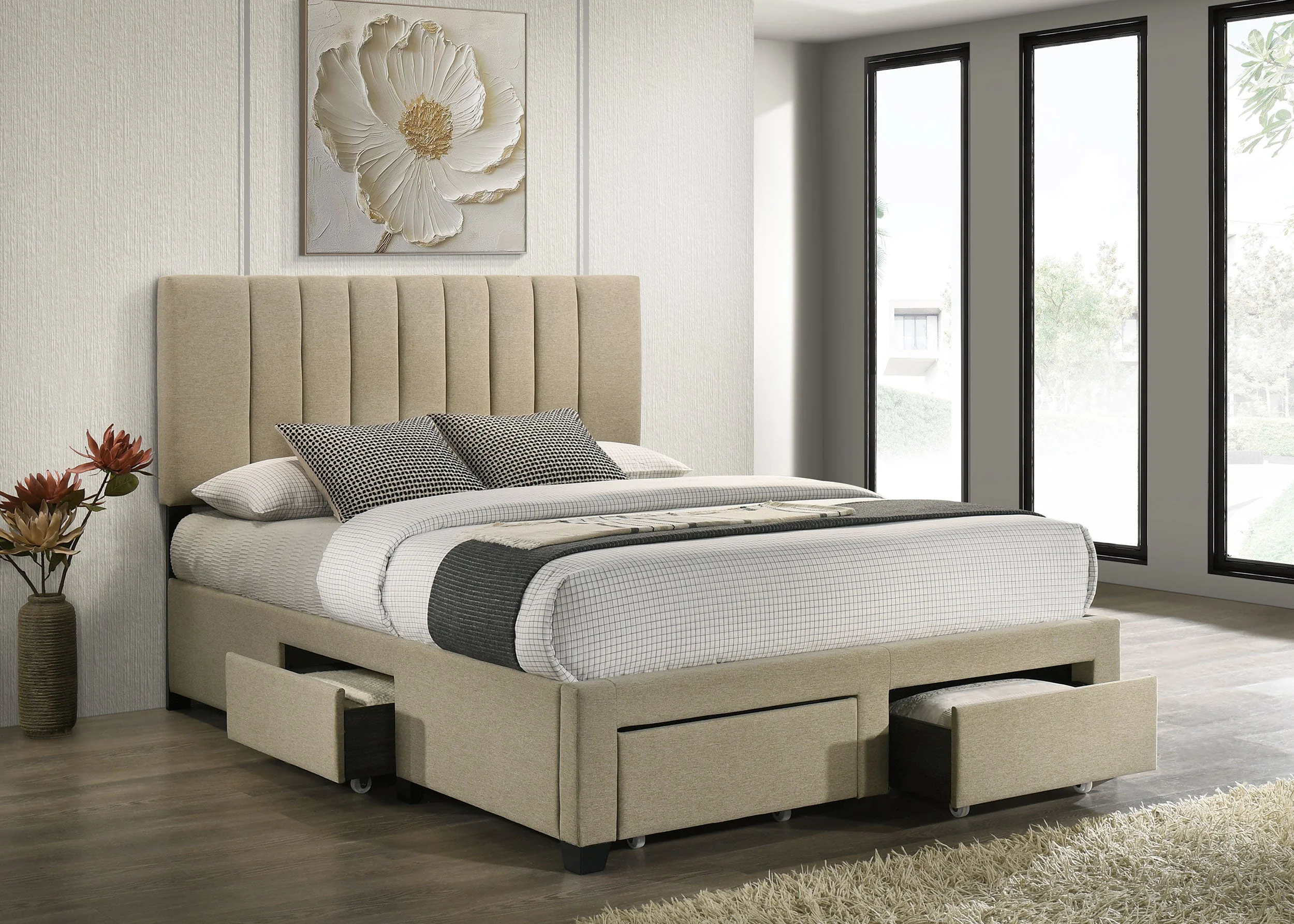 Wheatland Light Brown 4-drawer Upholstered Queen Storage Bed - Image 2