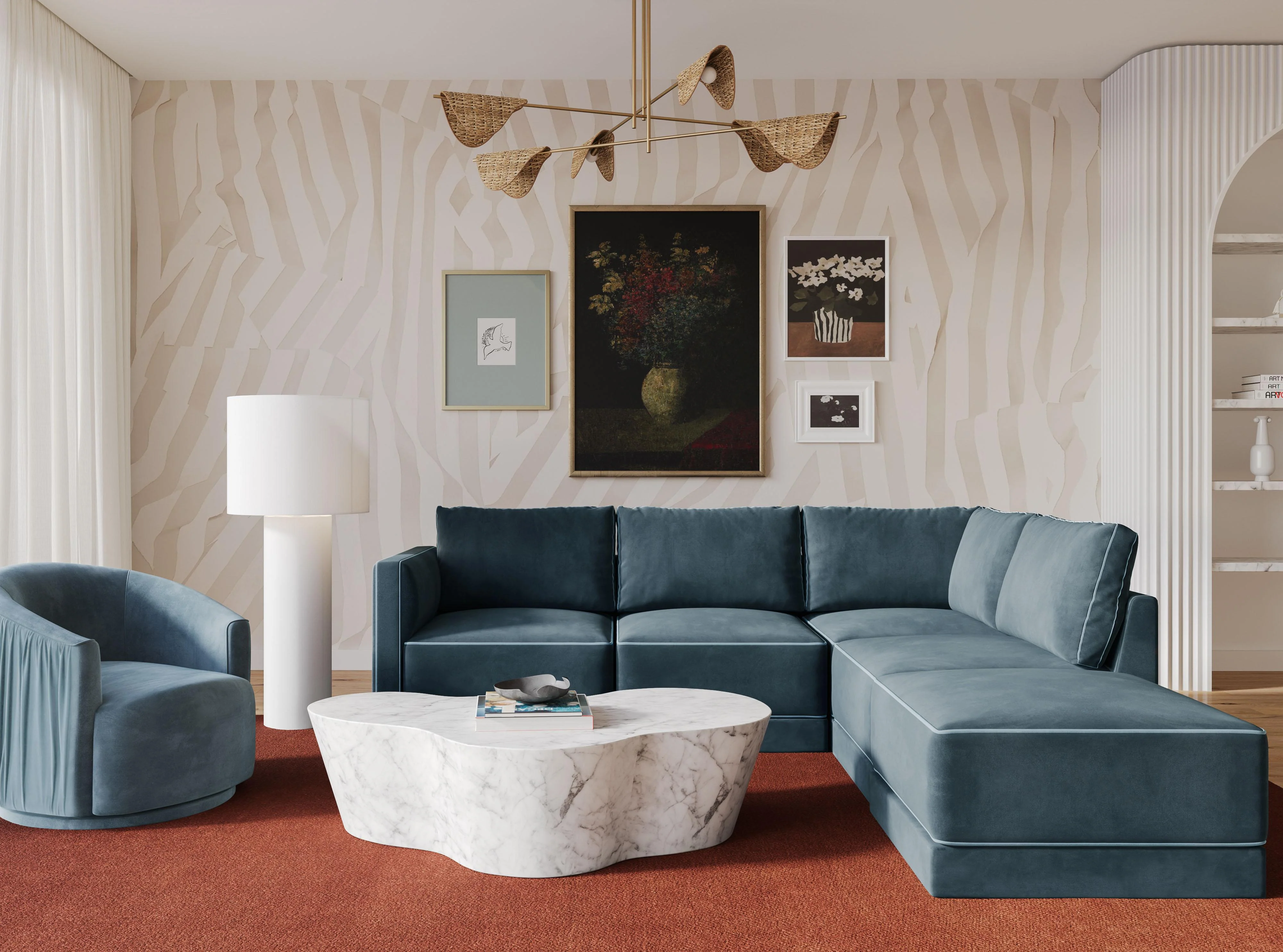 Willow Velvet Modular Right Arm Facing (RAF) Sectional - Image 7