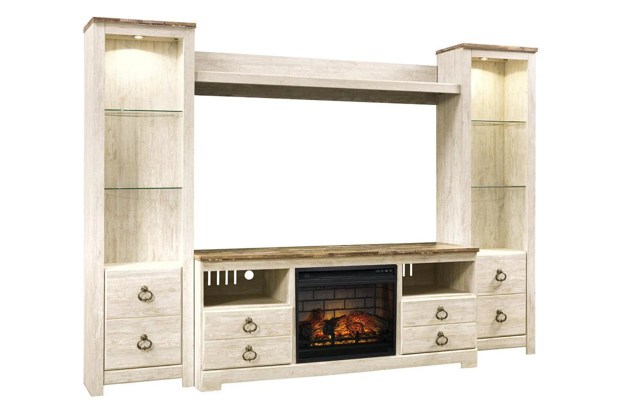 Willowton Whitewash 4-Piece Entertainment Center with Electric Fireplace - Image 4