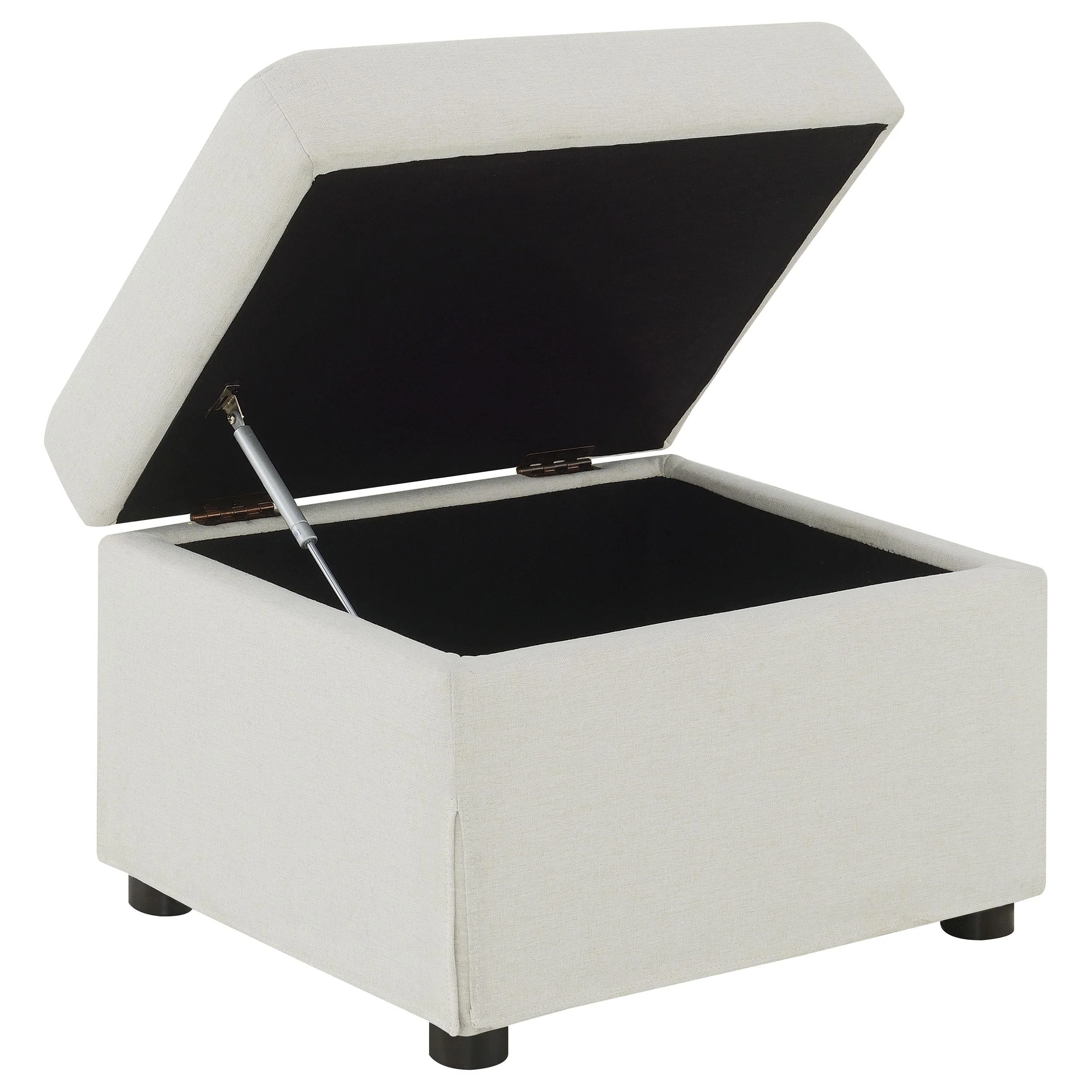 Winter Beige Upholstered Hydraulic Lift Top Storage Ottoman - Image 3