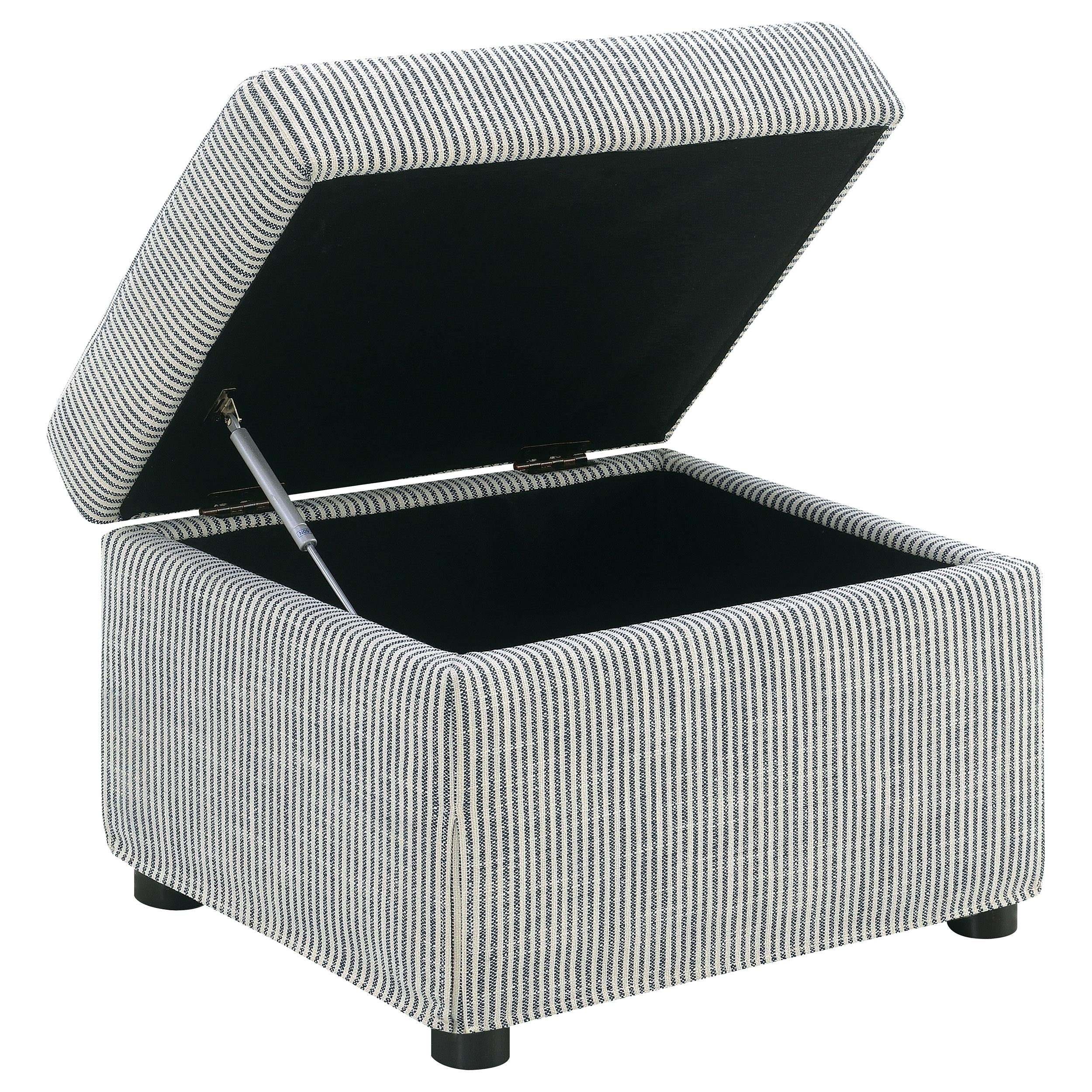 Winter Gray Upholstered Hydraulic Lift Top Storage Ottoman - Image 3