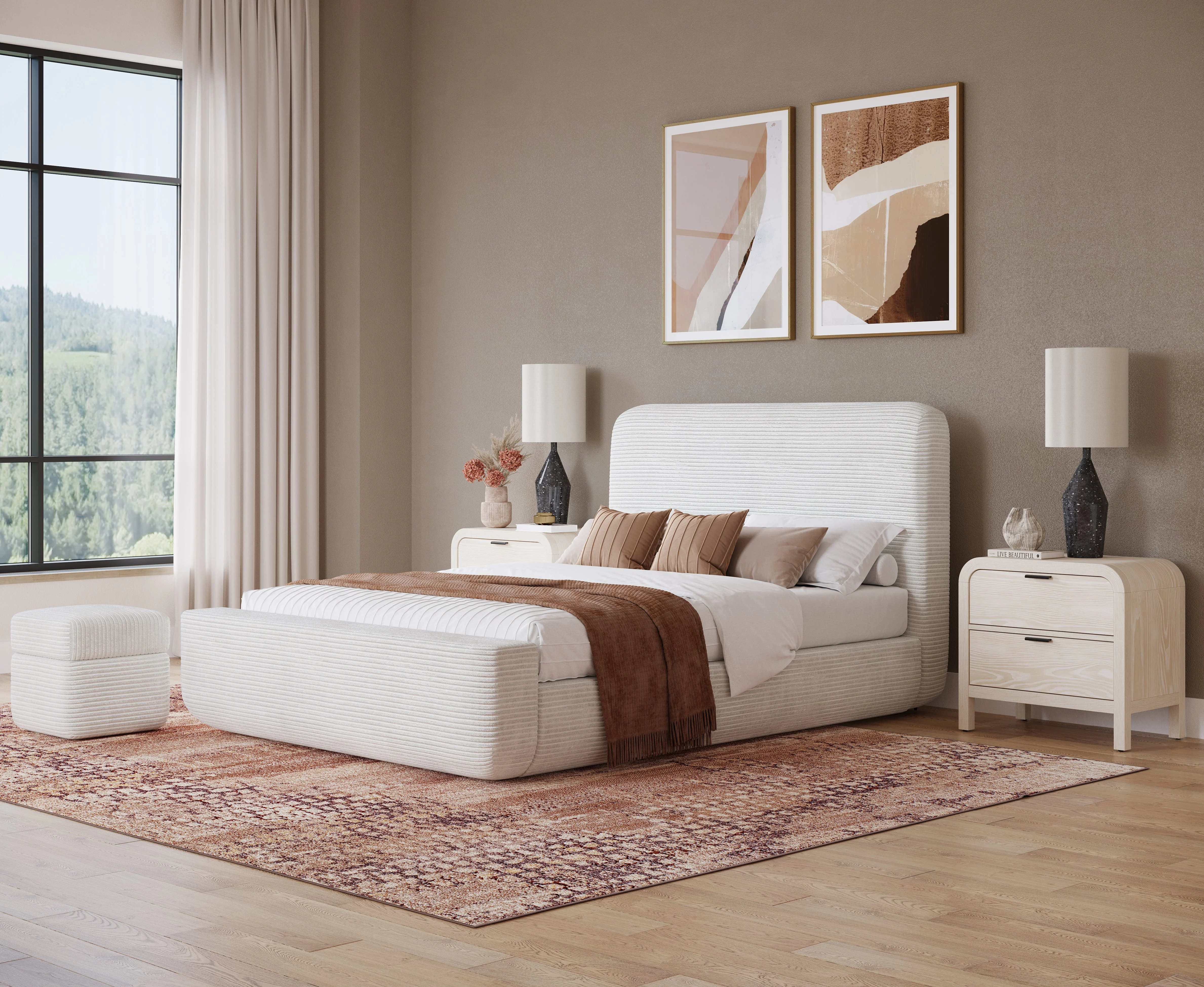 Wisteria Queen Upholstered Platform Bed in Frosty Corduroy - Image 2