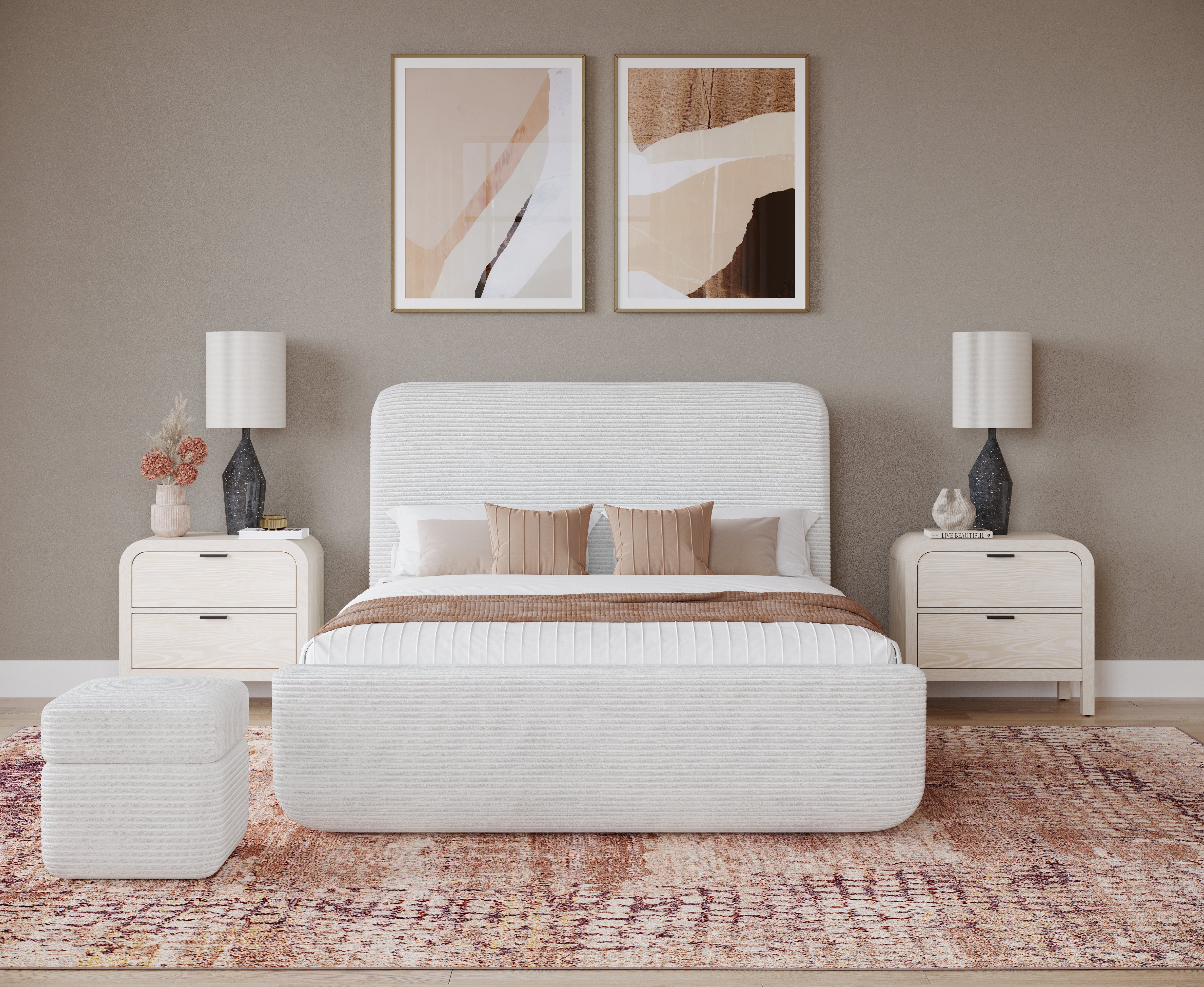 Wisteria Queen Upholstered Platform Bed in Frosty Corduroy - Image 3