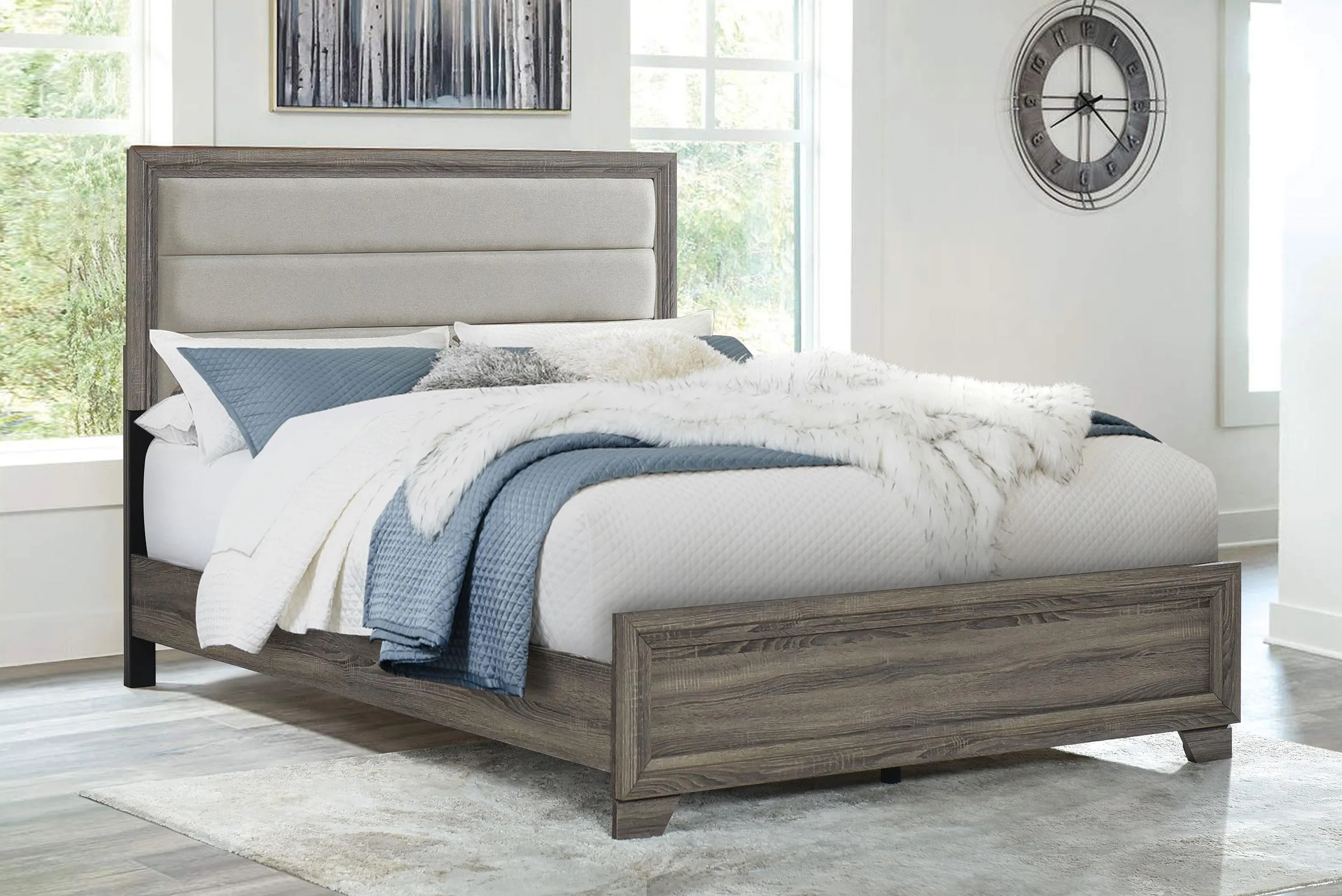 Wright Brown Oak 50-inch Upholstered Eastern King Bed