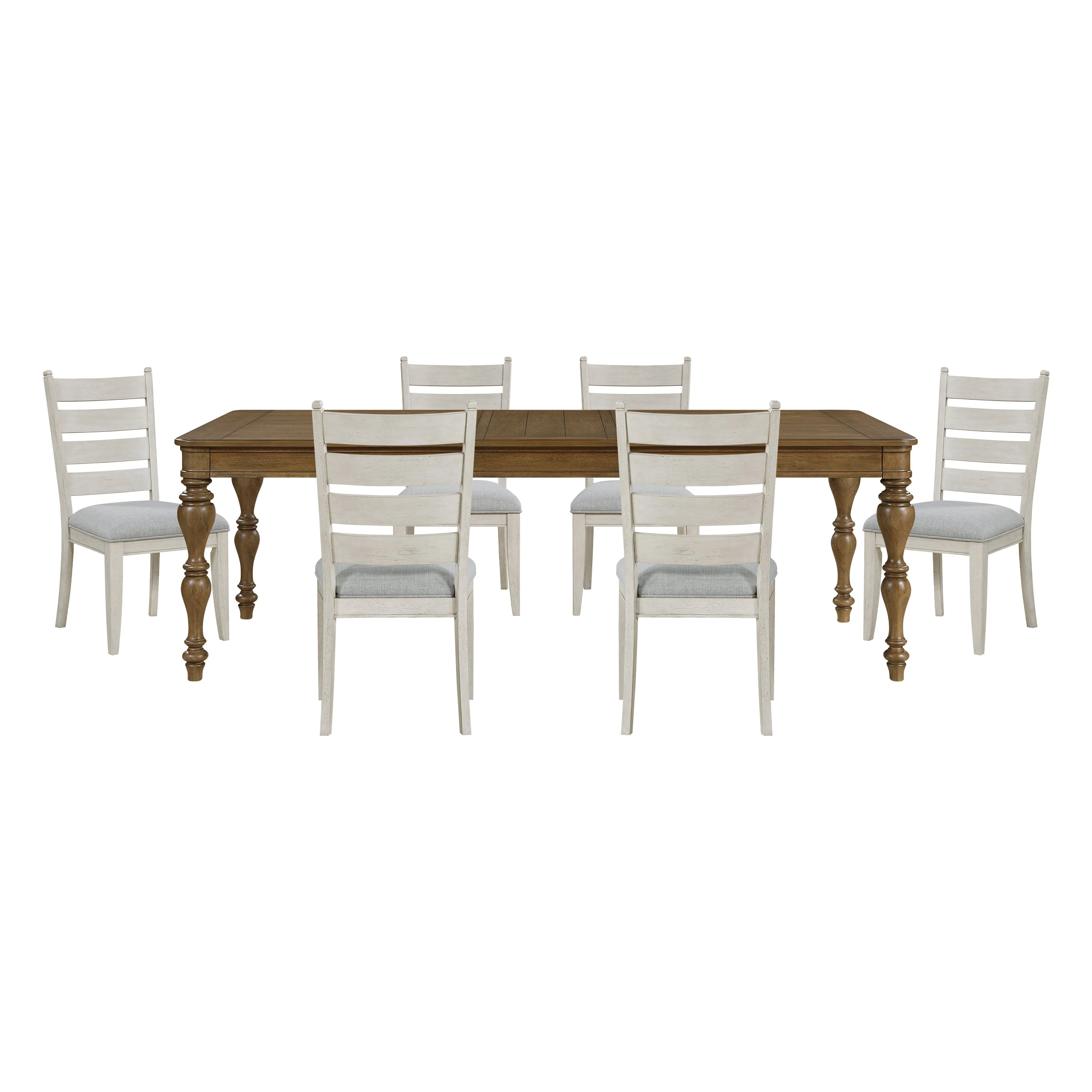 Wyatt Brown Weathered White & Gray 91" Extendable Dining Room Set - Image 3