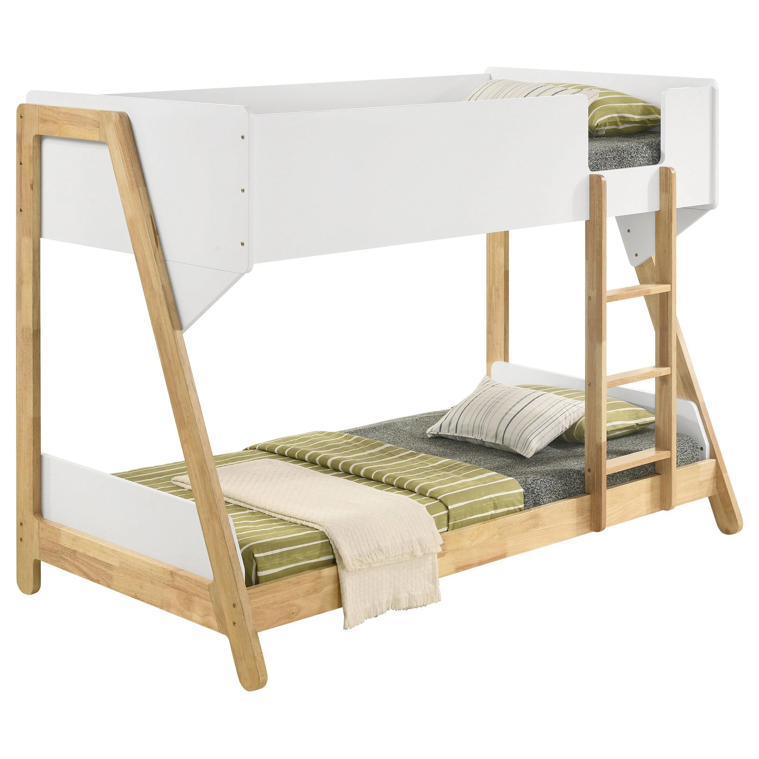 Wyatt White and Natural Wood Twin Over Twin Bunk Bed - Image 3