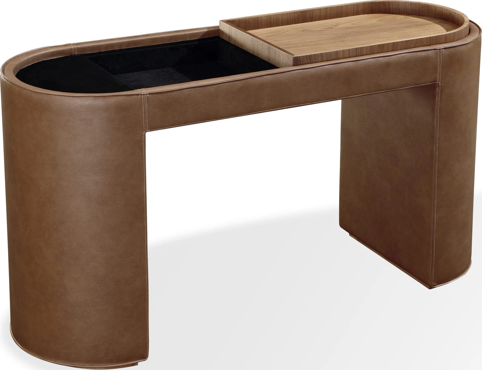 Yeal Sahara Leather Upholstered Storage Console Table with Wooden Tray Top - Image 5