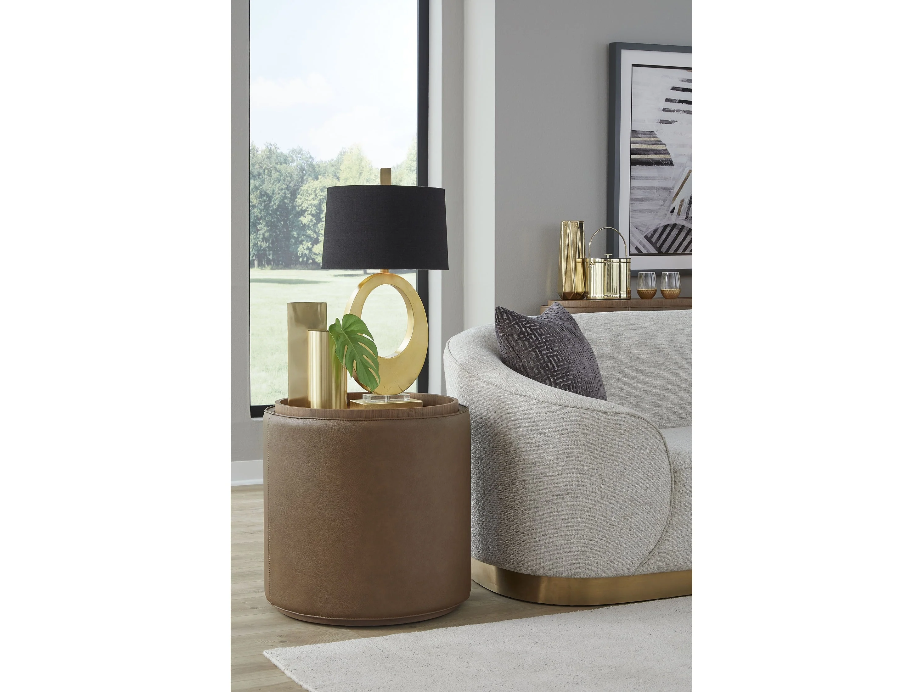 Yeal Sahara Leather Upholstered Storage End Table with Wooden Tray Top