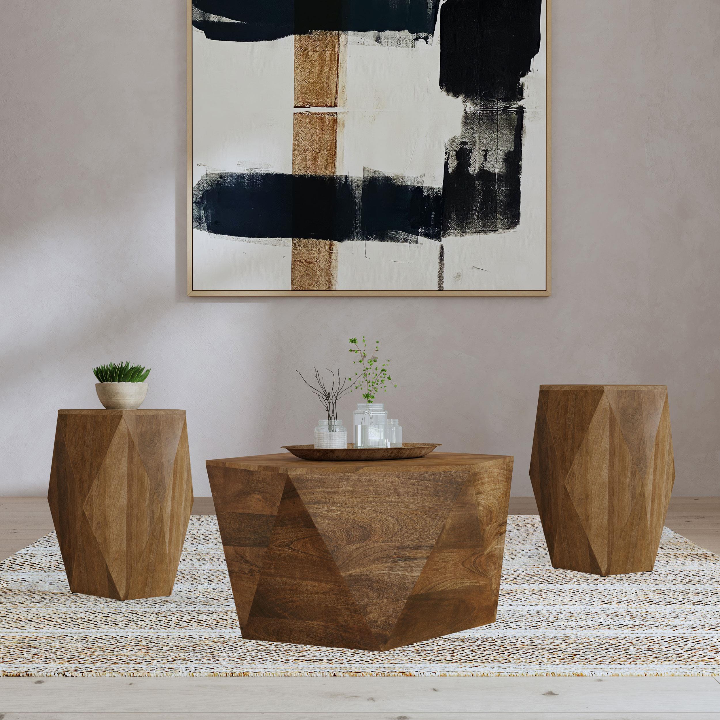 Zalika Natural 3-Piece Solid Wood Coffee and End Table Set