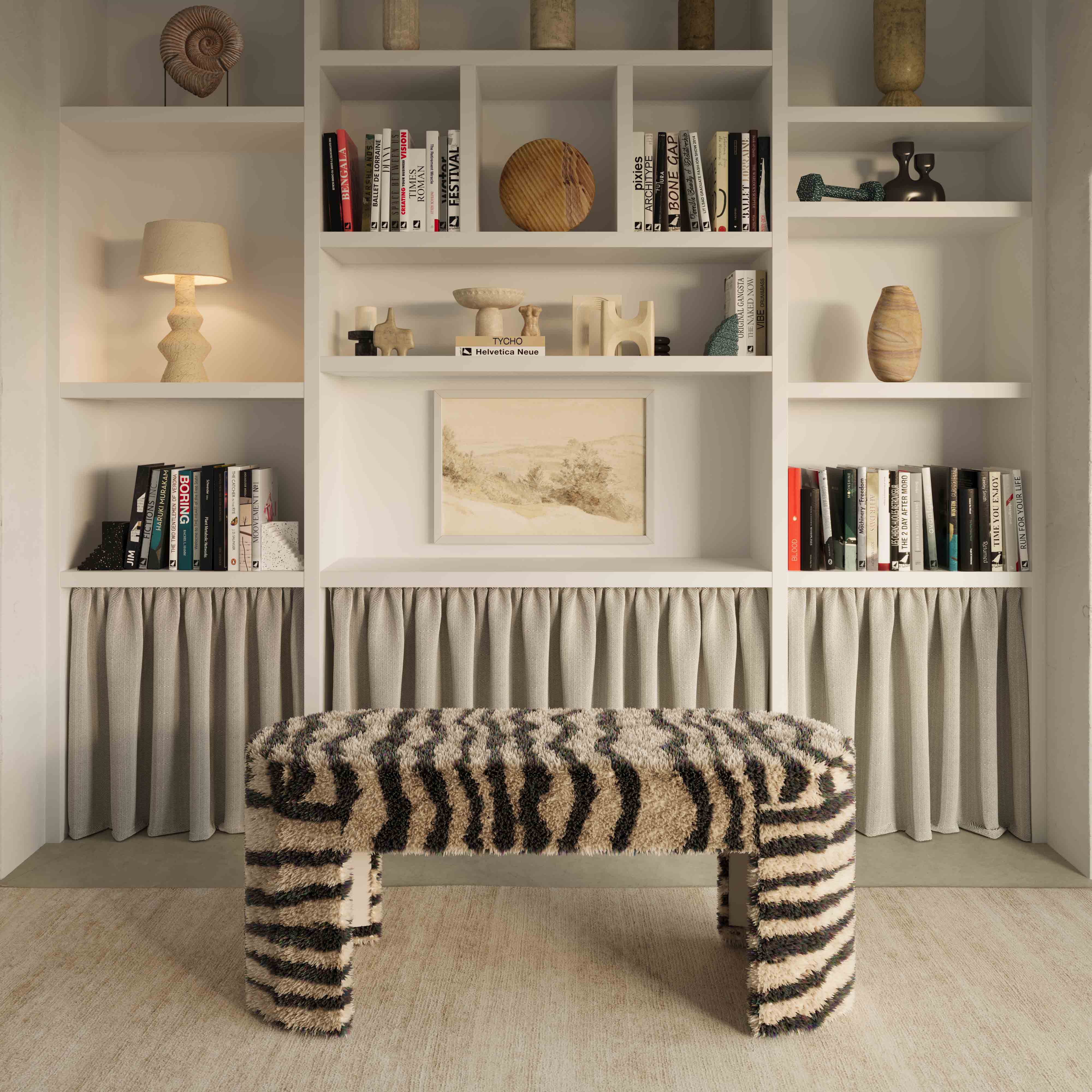 Zebra Brown Striped Tufted Bench - Image 2