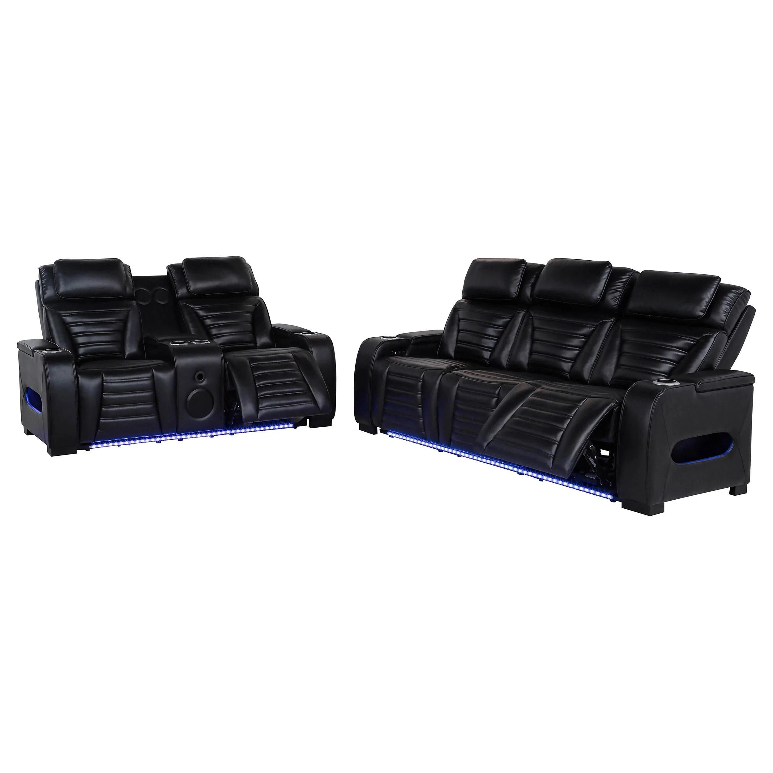 Zuma Black 2-Piece Faux Leather Dual Power LED Set - Image 2