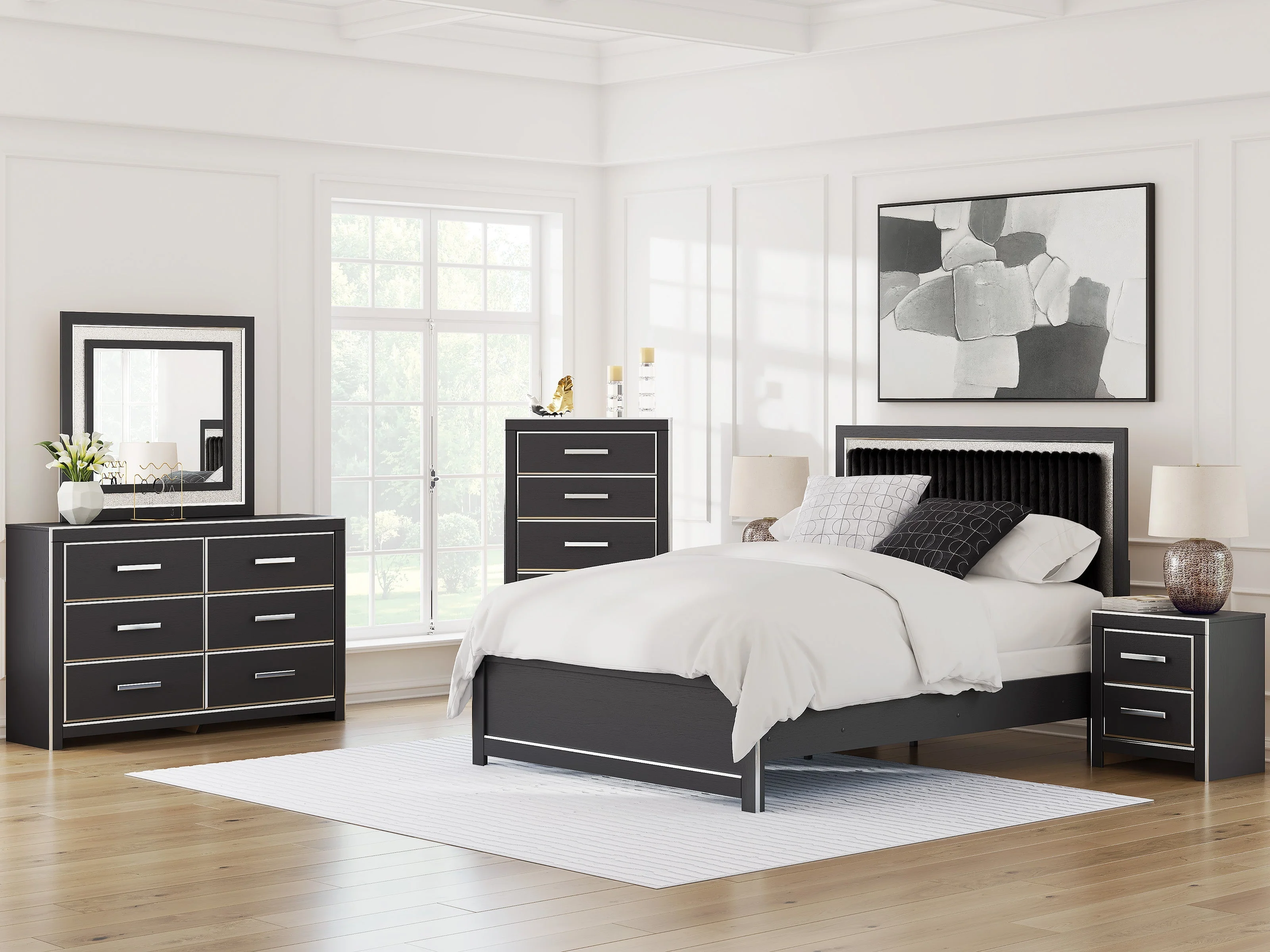Zuraleus Black Upholstered Panel Bedroom Set