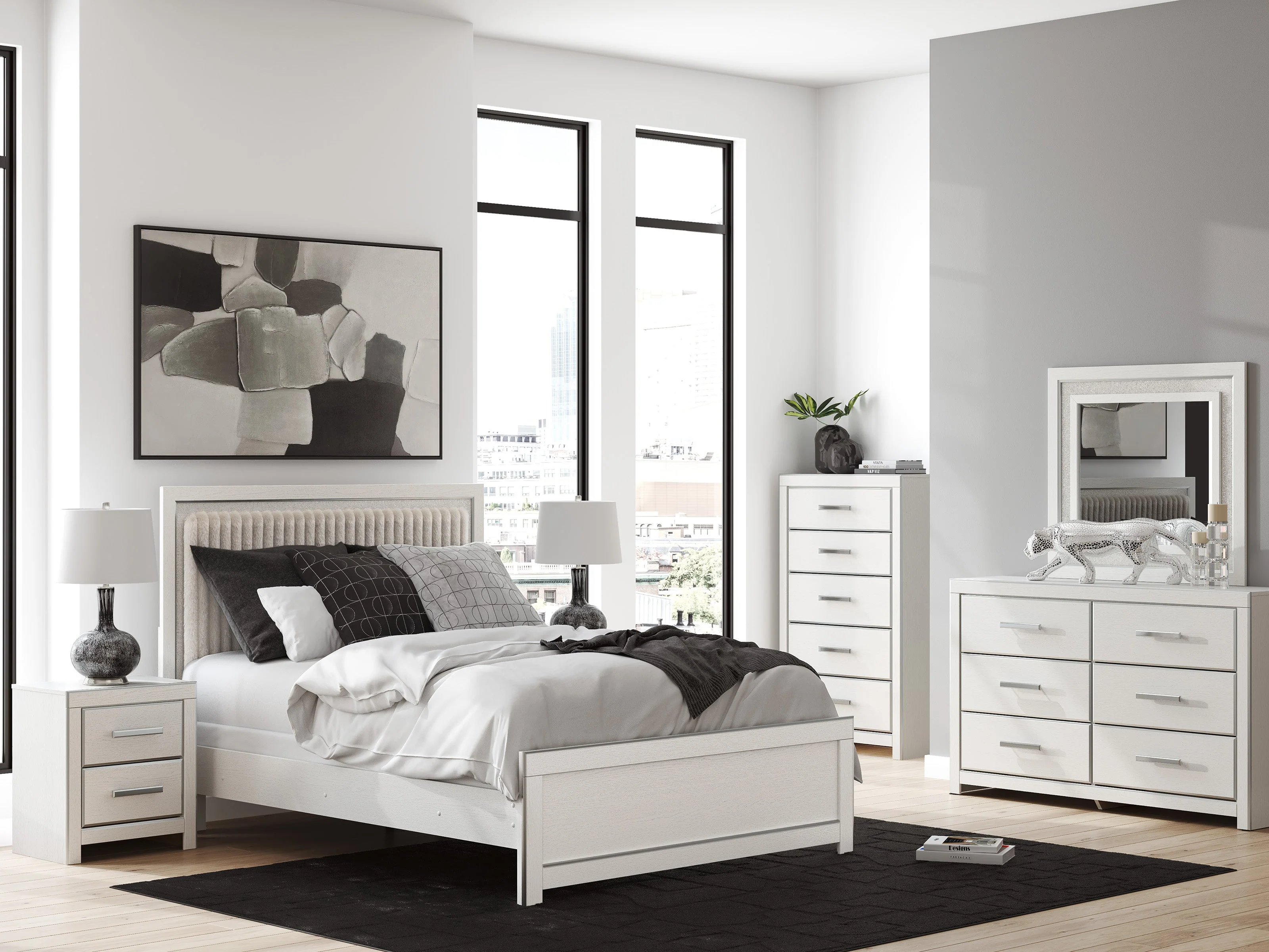 Zuraleus White Upholstered Panel Bedroom Set